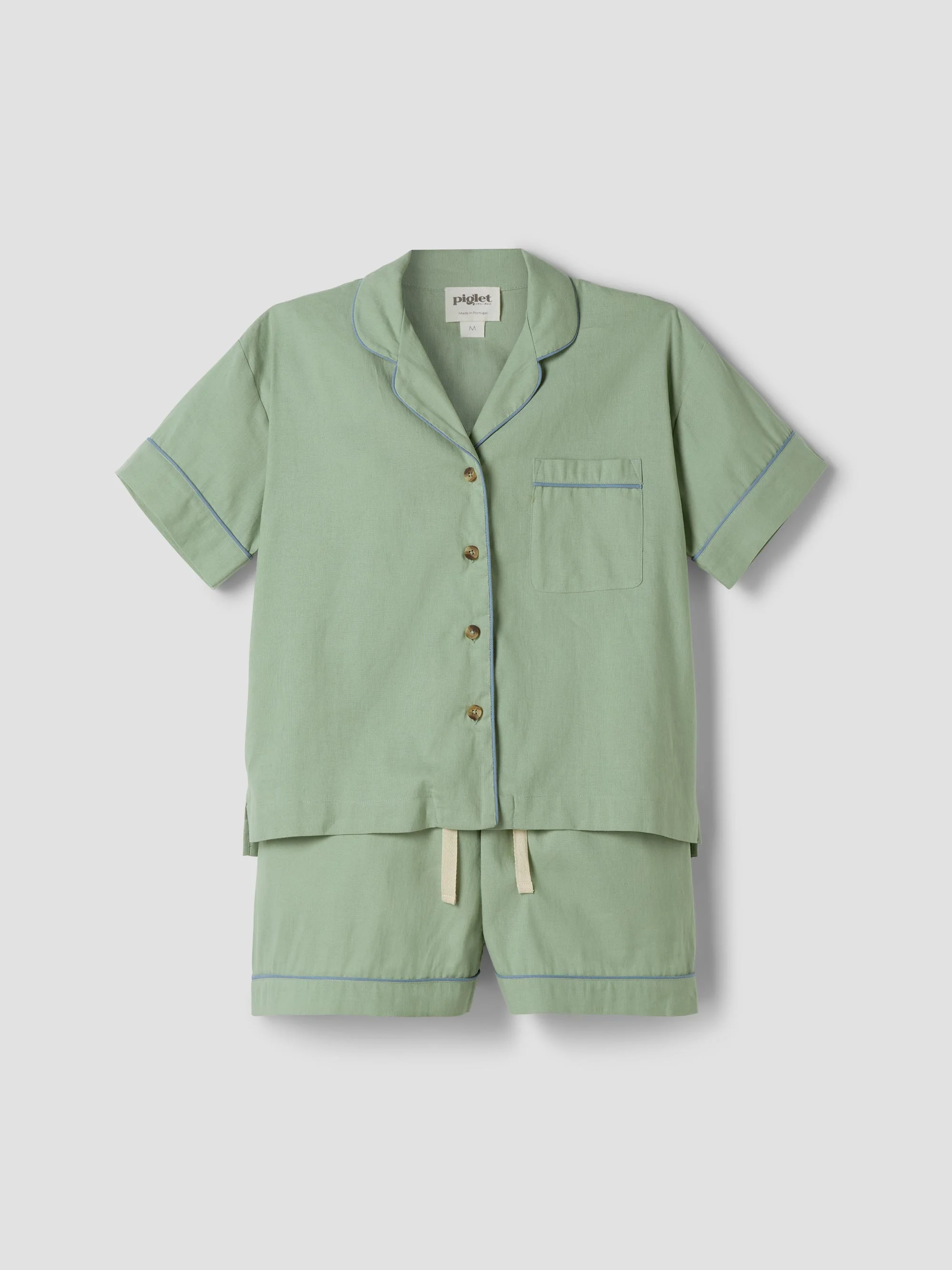 Certified Sage Green Linen Blend Pyjama Short Set Prestigious