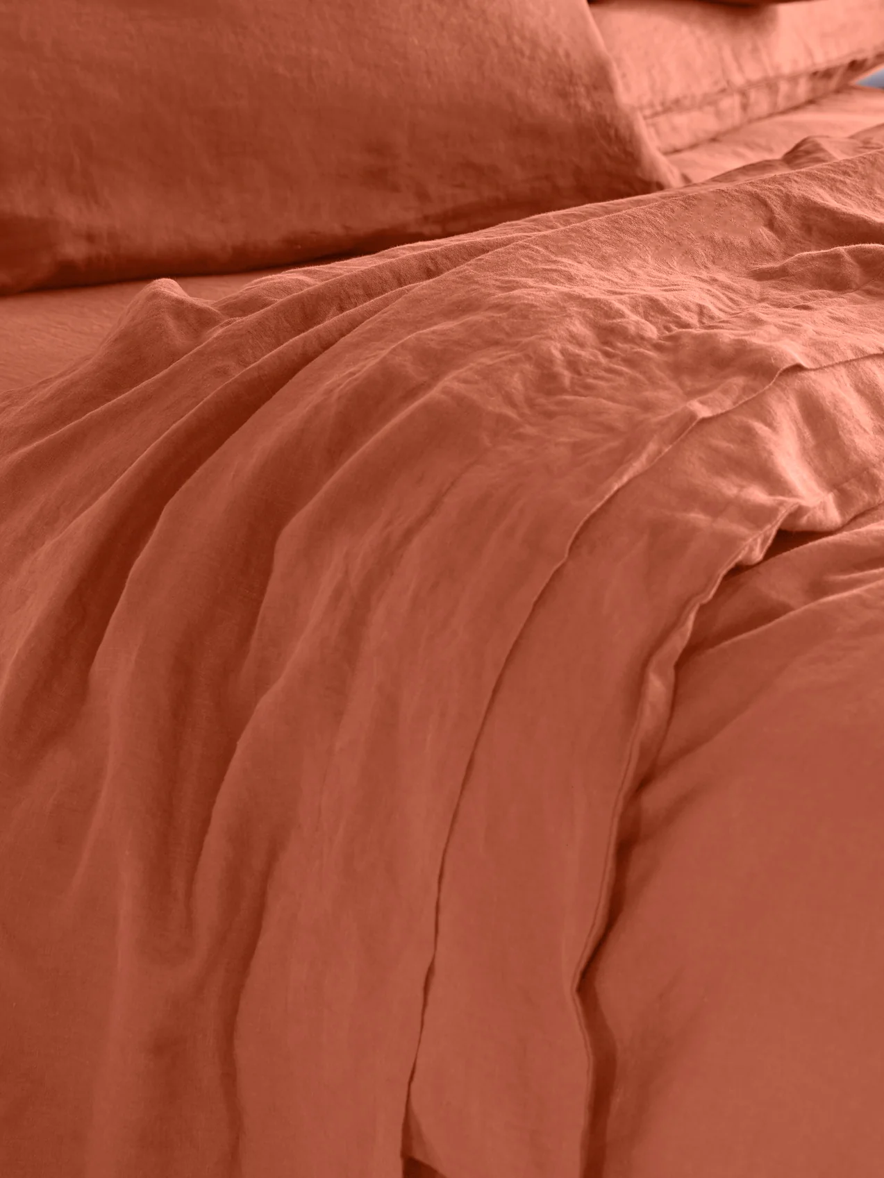 Recyclable Burnt Orange Linen Blend Flat Sheet Breathable