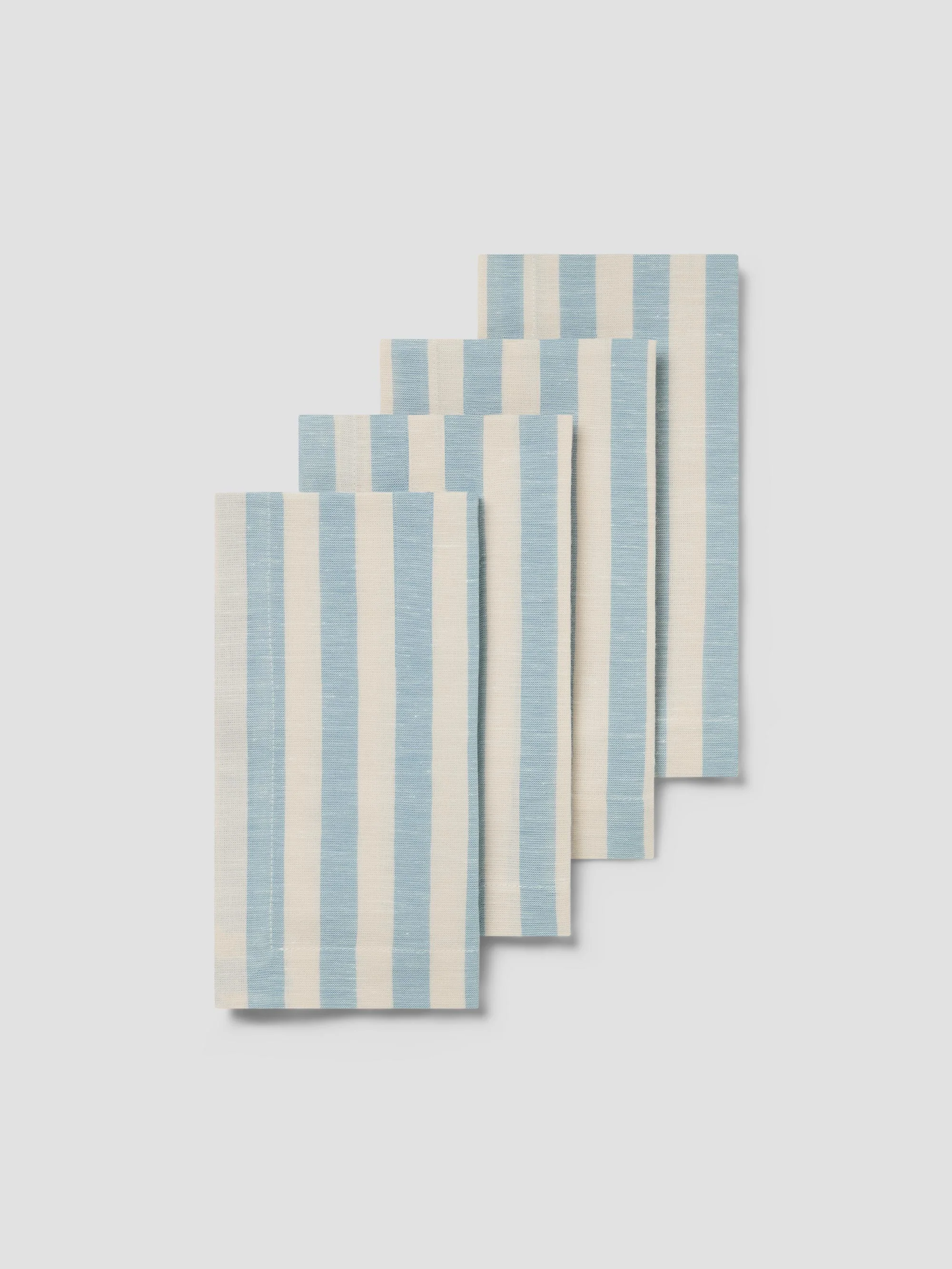 Carefully Designed Coastal Blue Pembroke Stripe Linen Blend Napkin Set of 4 Reusable