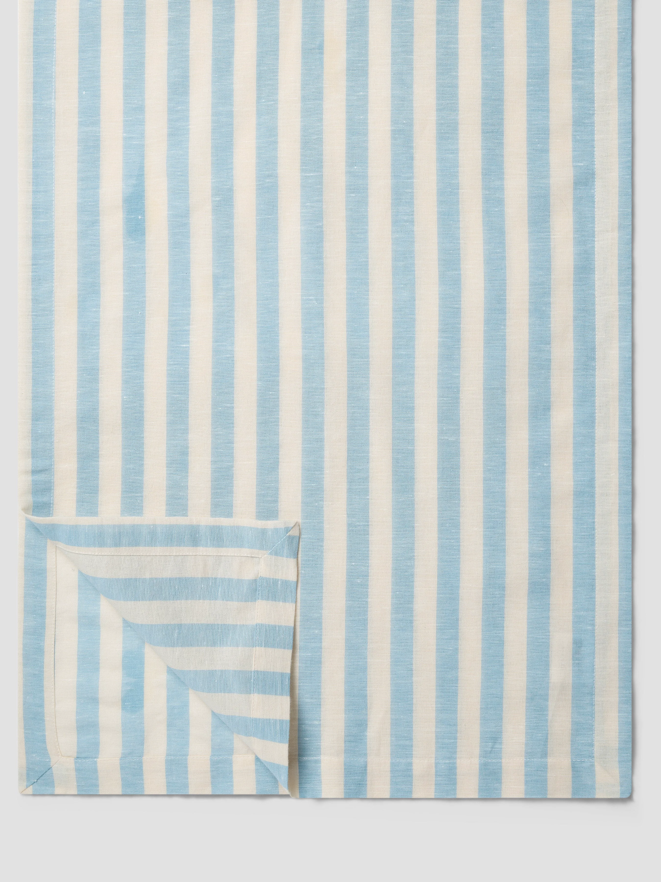 Smooth Coastal Blue Pembroke Stripe Linen Blend Table Runner Superior