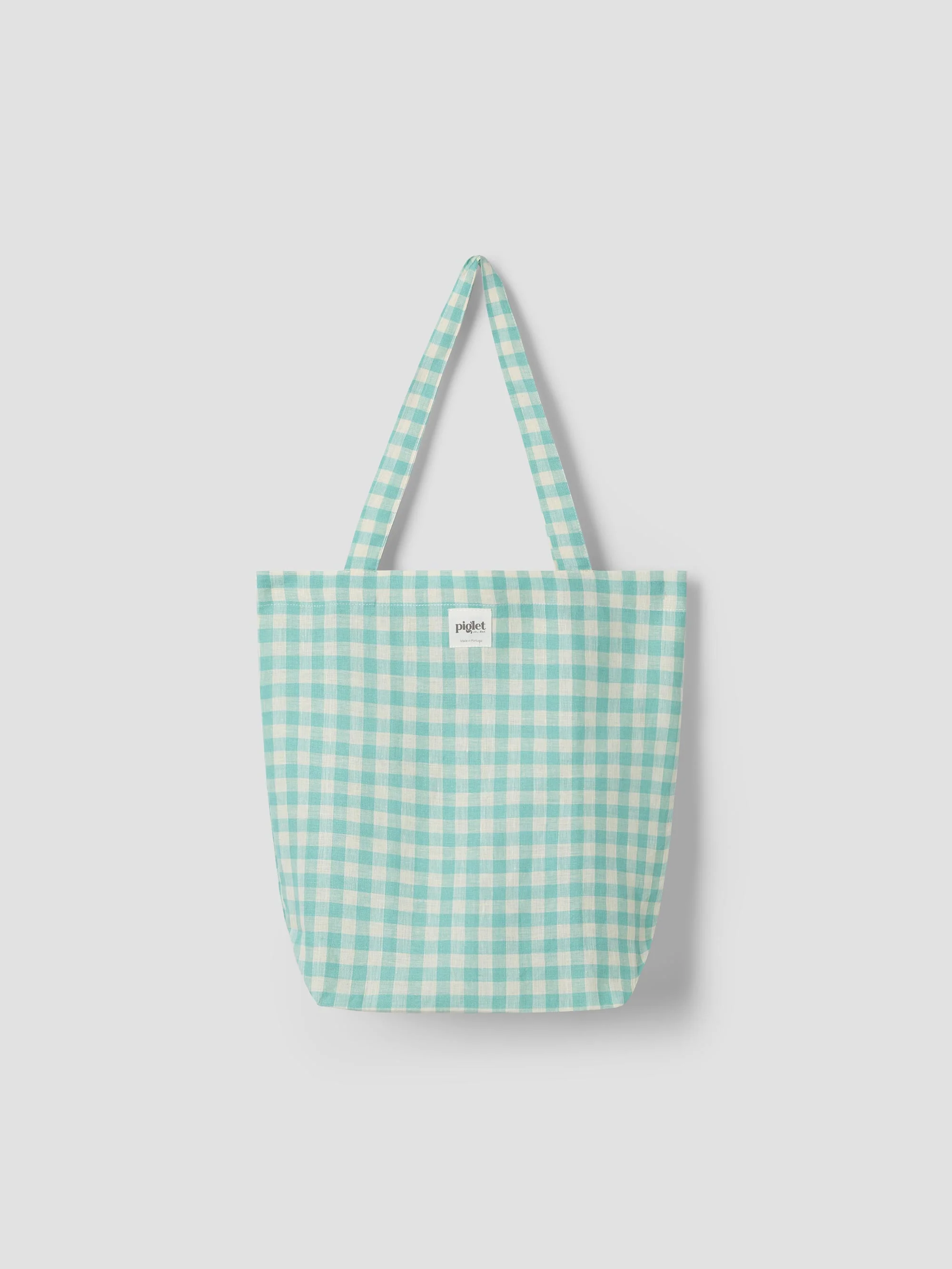 Authentic Pistachio Gingham Linen Tote Bag Clean