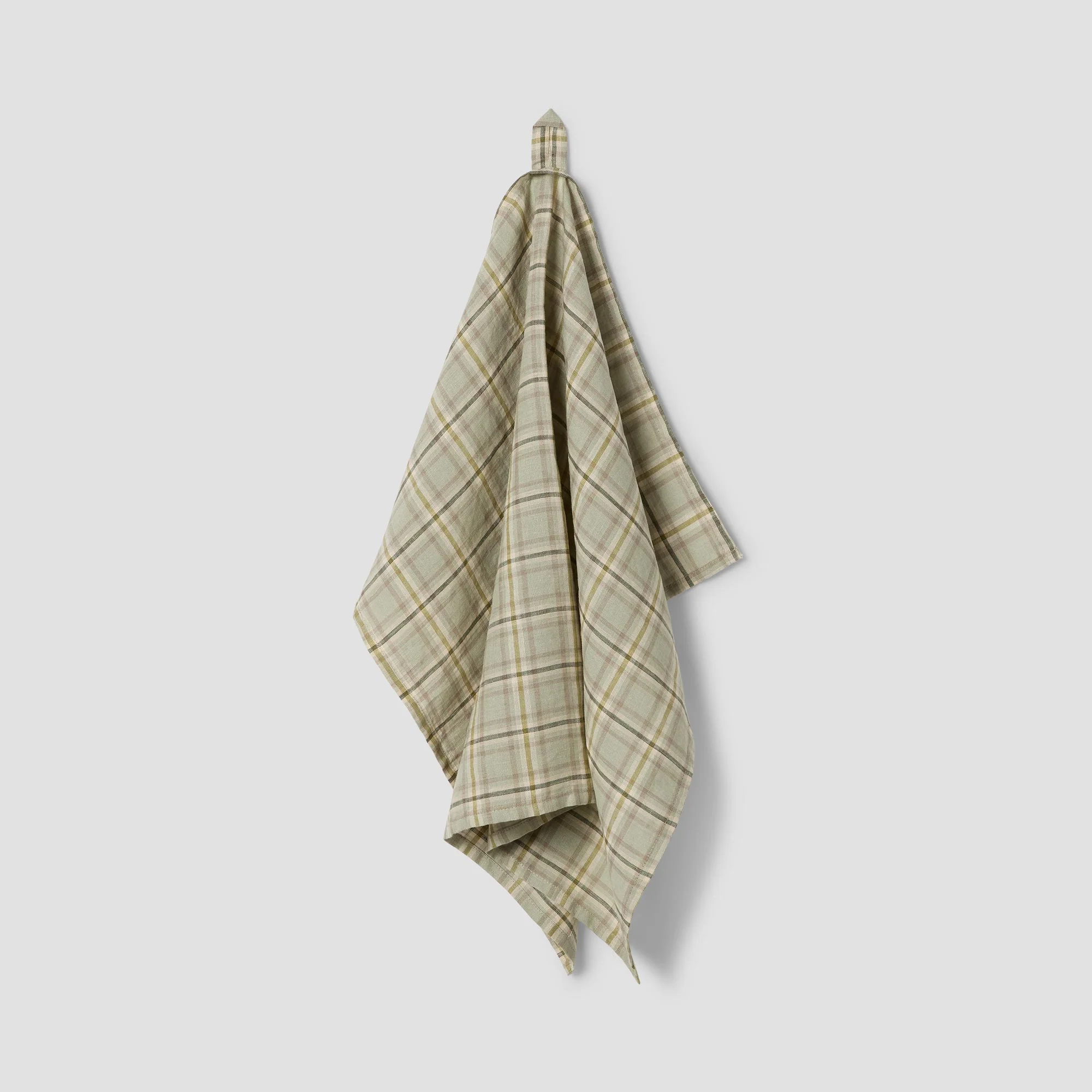 Healthy Laurel Green Check Linen Tea Towel Breathable