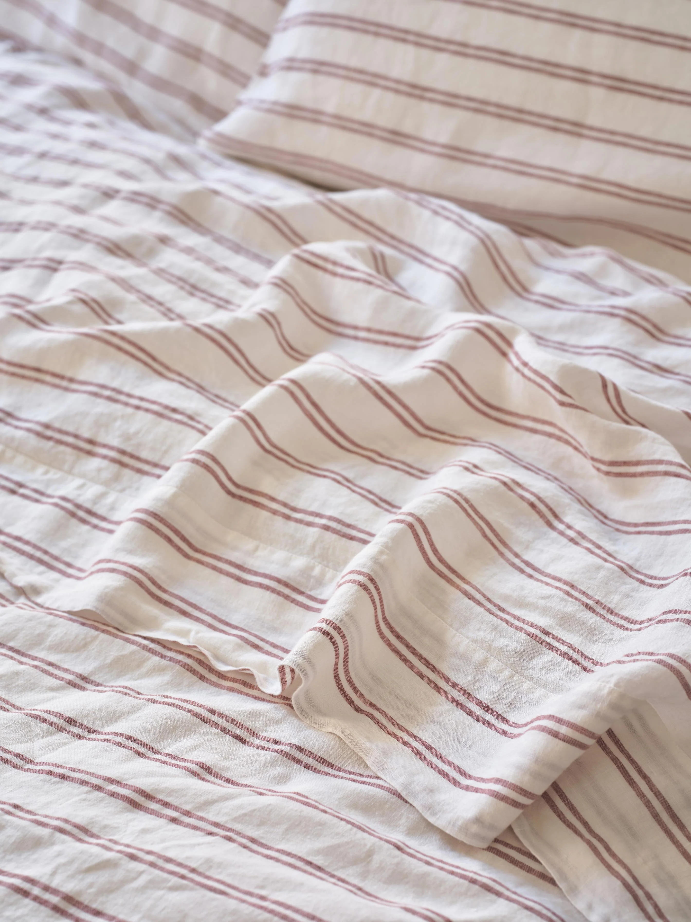 Official Rhubarb Kemptown Stripe Linen Flat Sheet Prestigious