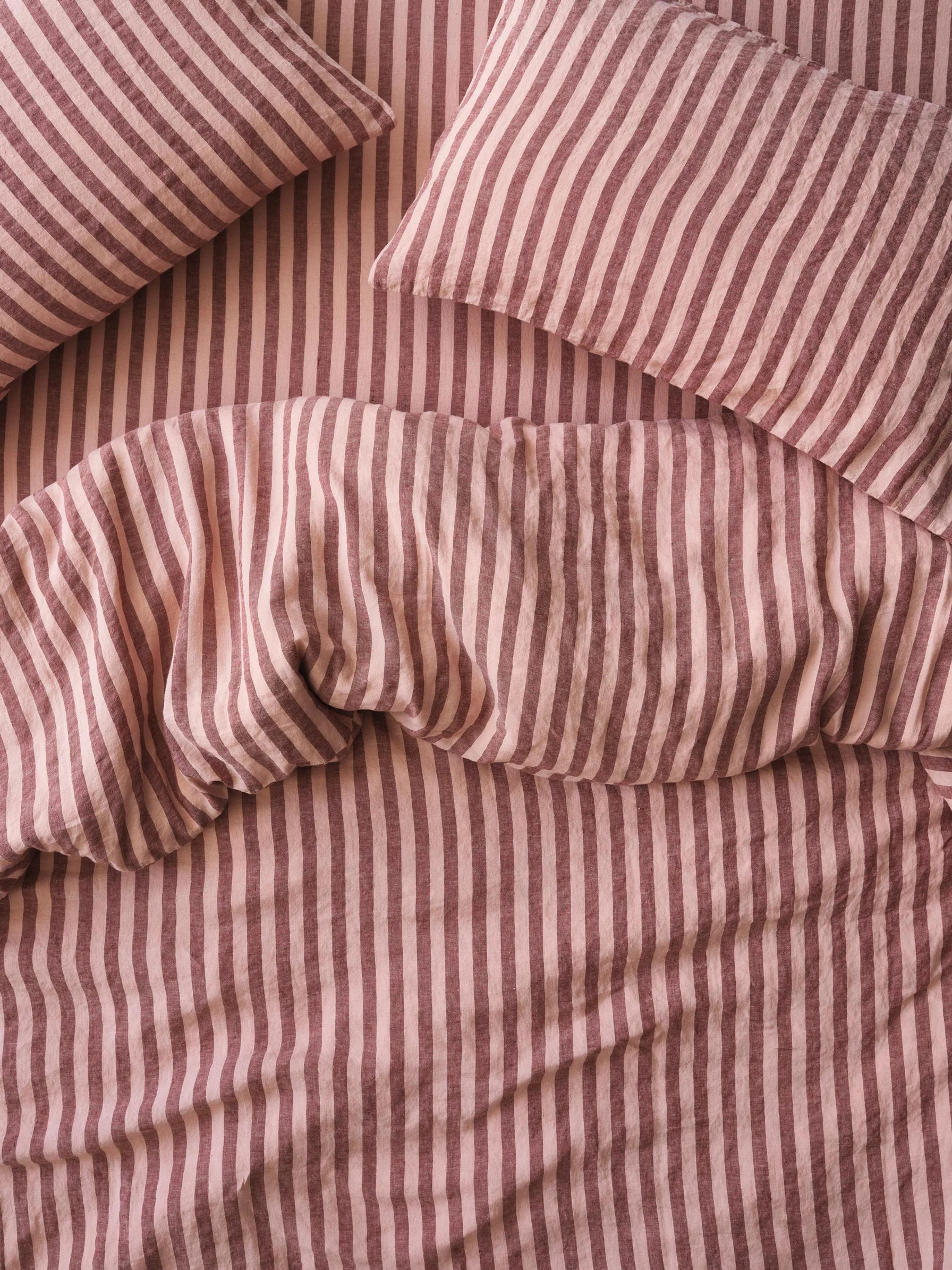 Versatile Rhubarb Rose Pembroke Stripe Linen Blend Duvet Cover Dependable