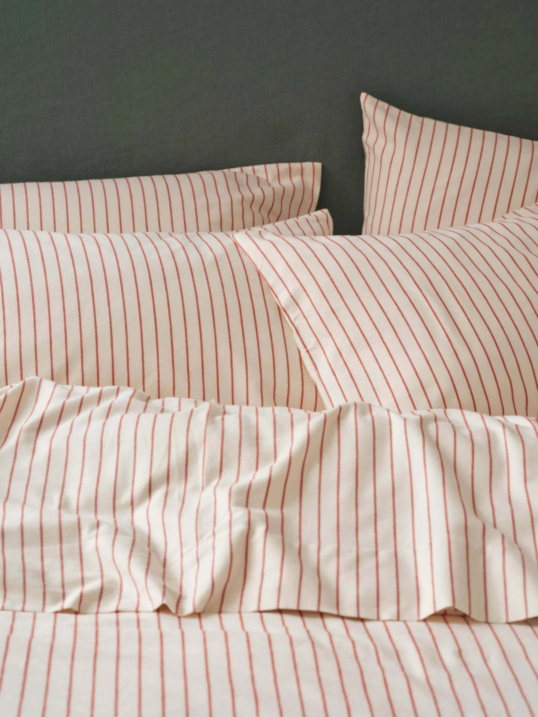Natural Red Clayton Stripe Brushed Cotton Pillowcases Pair Green