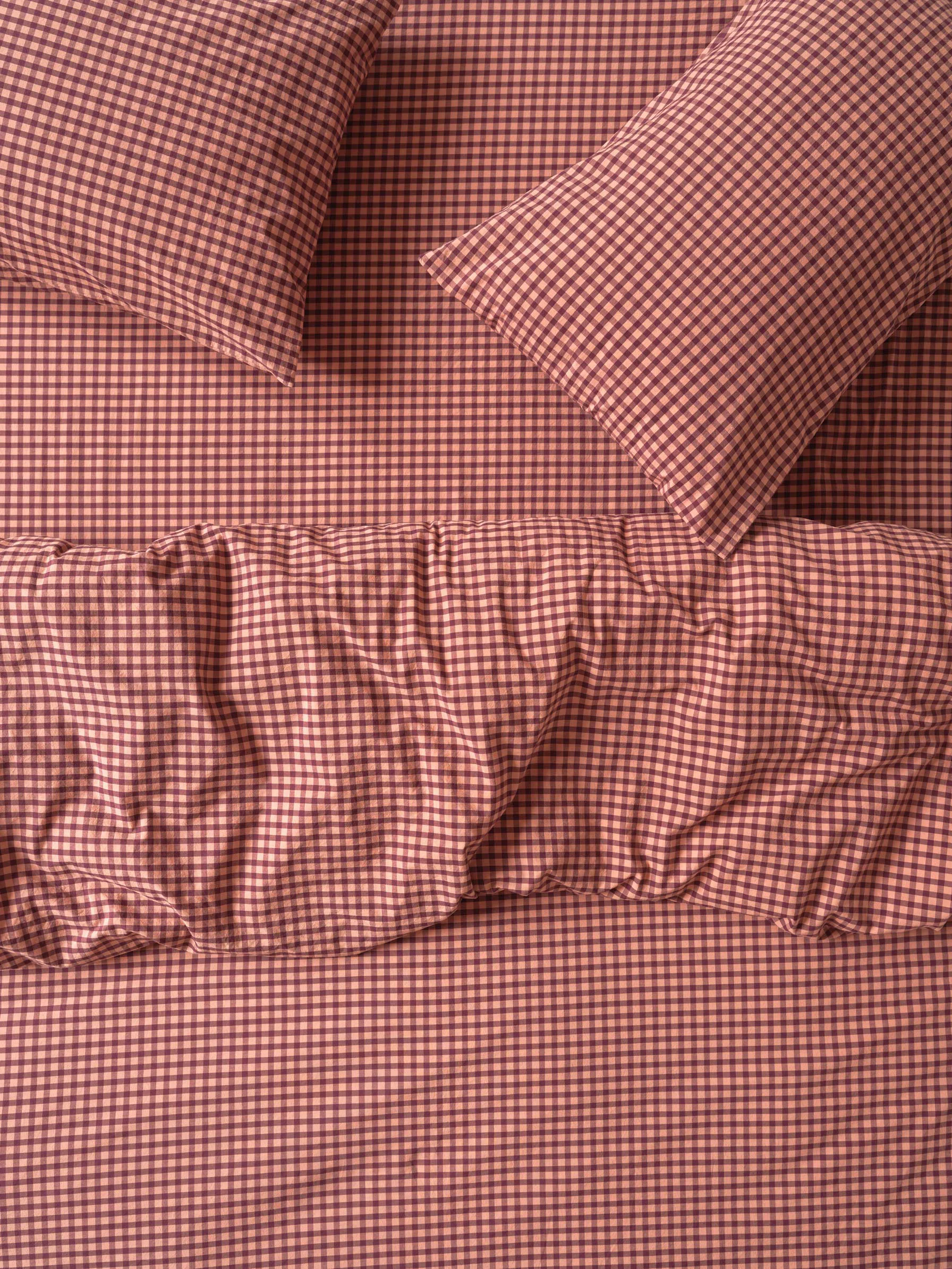 Responsible Fig Blush Pink Gingham Washed Cotton Percale Duvet Cover Fine Crafted