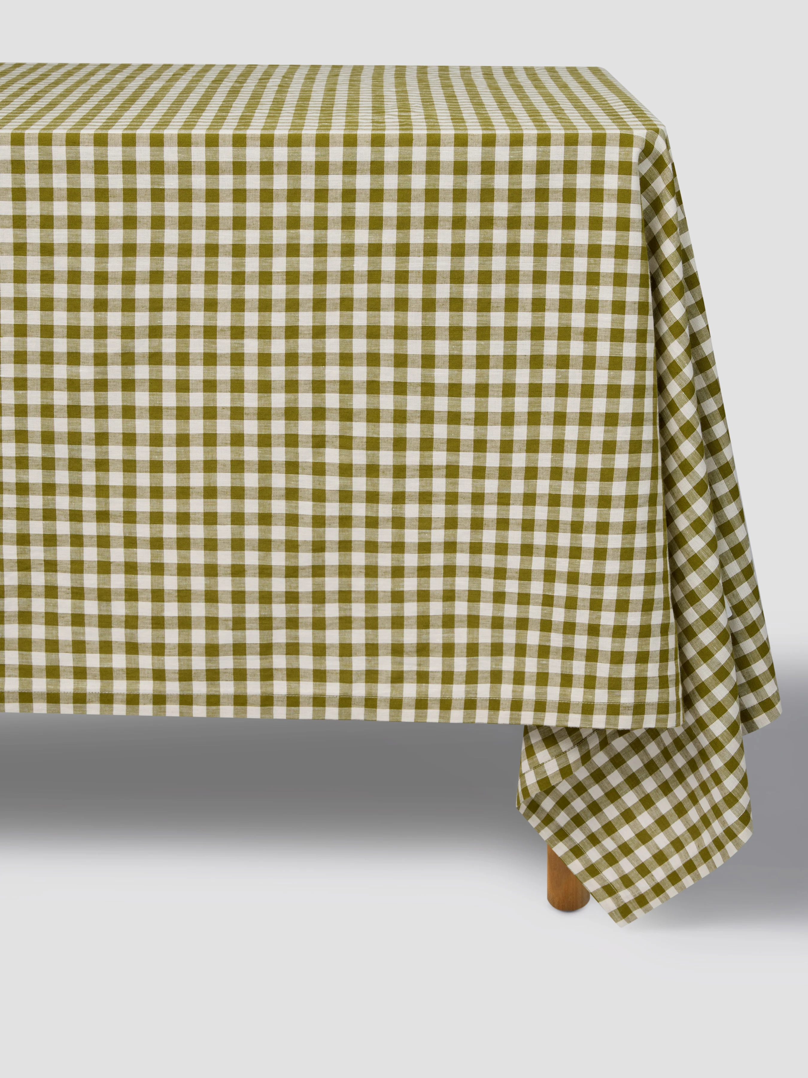 Detailed Botanical Green Gingham Linen Blend Tablecloth Original