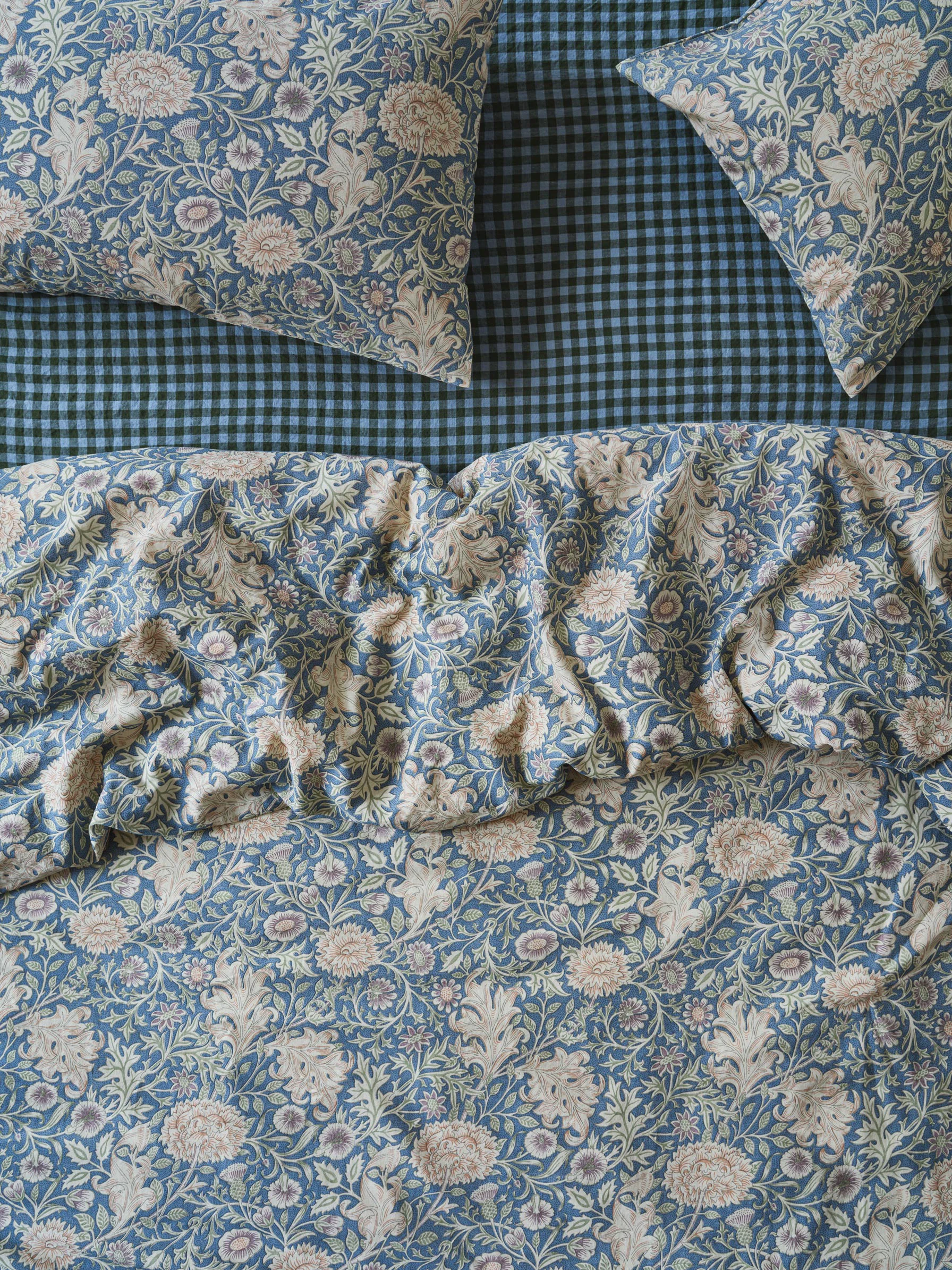 Optimized Webbs Blue Double Bough Linen Blend Duvet Cover Effective