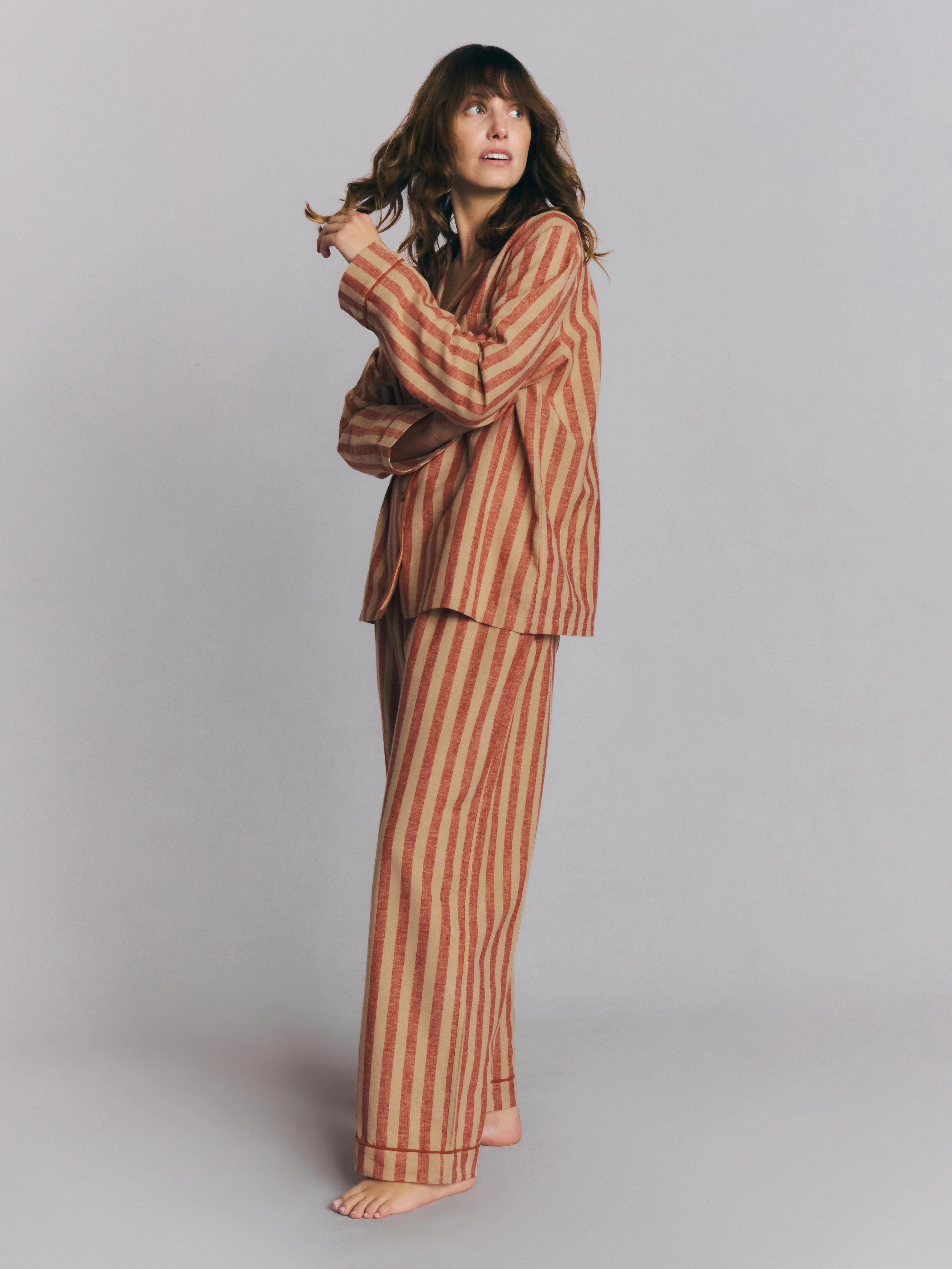 Official Sandstone Red Pembroke Stripe Linen Blend Trouser Set Practical