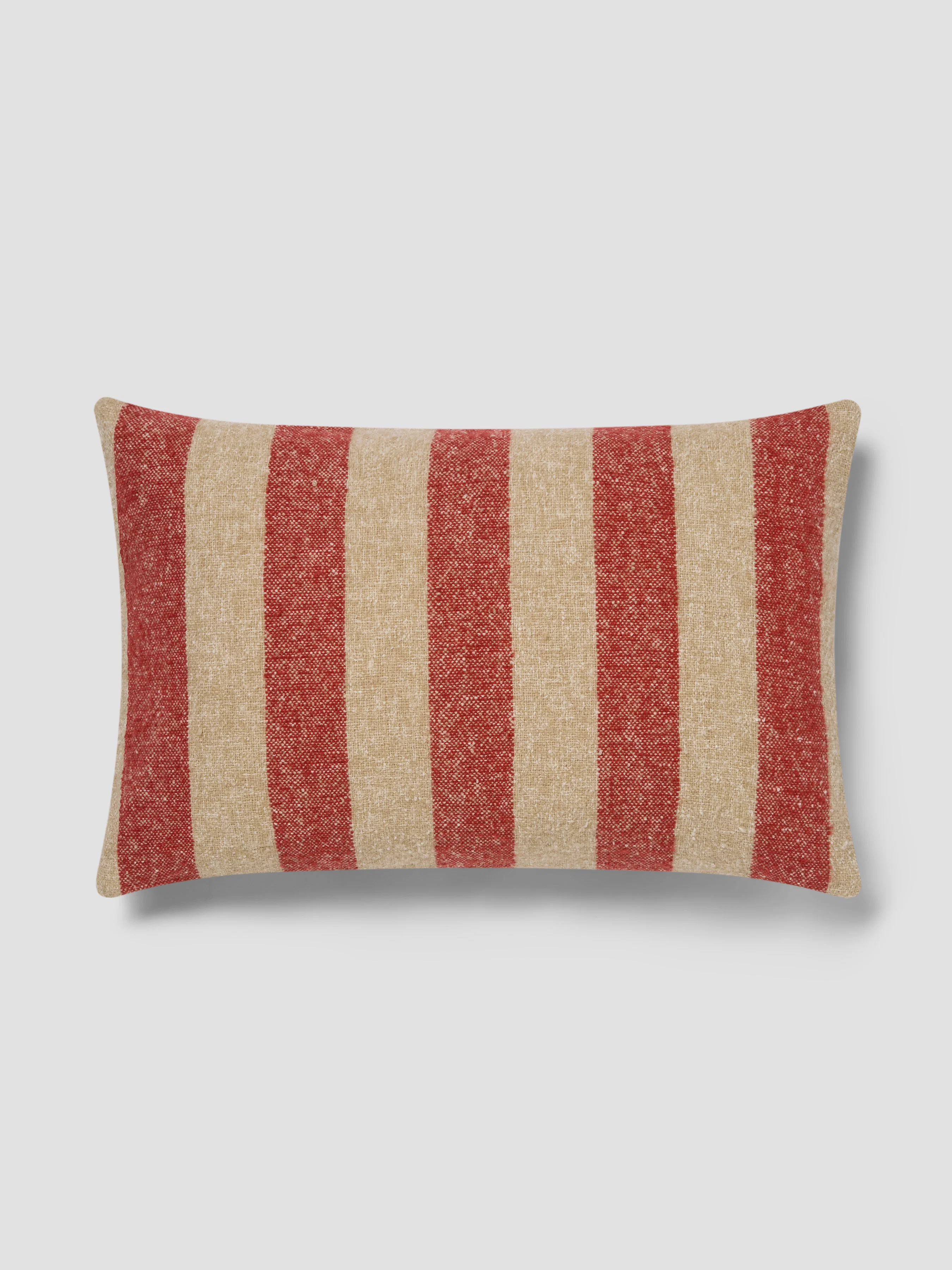 Crafted Sandstone Red Oatmeal Wide Stripe Wool Rectangle Cushion Cover Casual