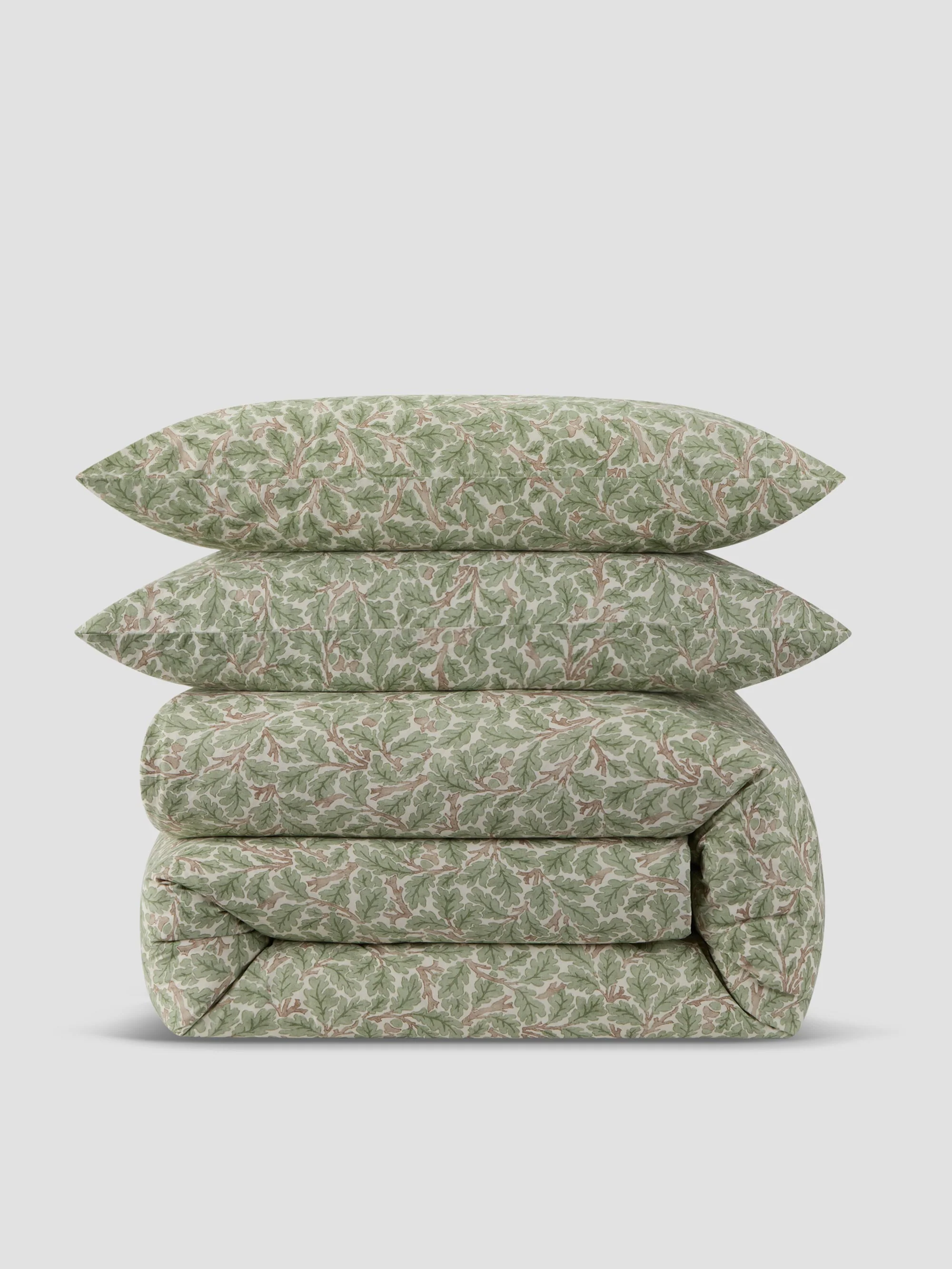 Authentic Leafy Arbour Oak Washed Cotton Percale Duvet Set Trendy