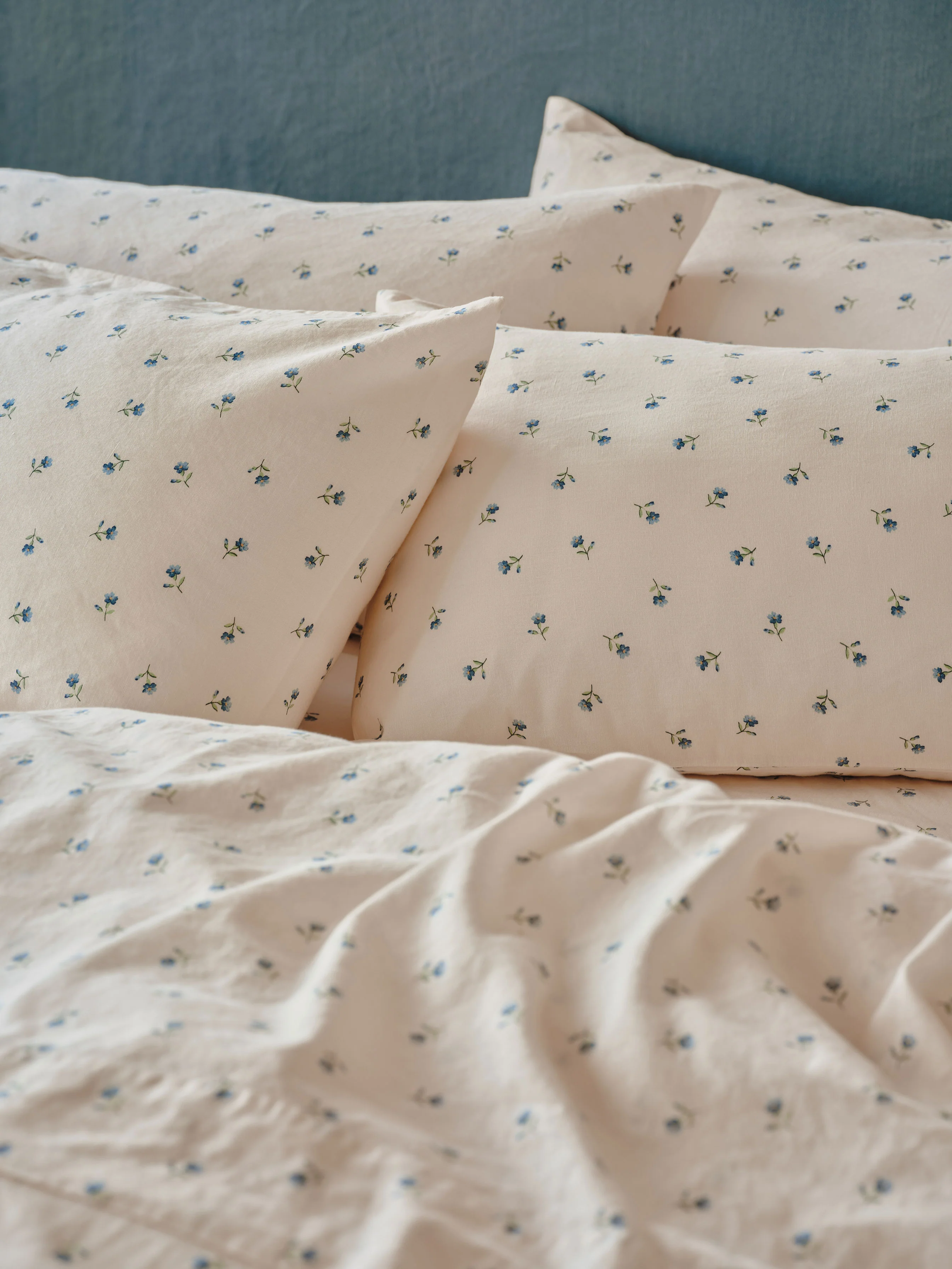 Innovative Dusk Blue Posy Bud Linen Blend Pillowcases Pair Flexible