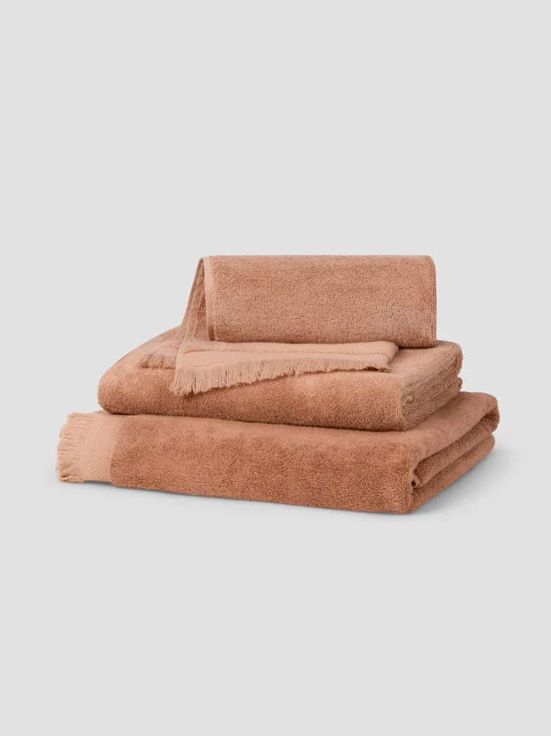 Relaxed Sand Shell Fringe Edge Cotton Towels Contemporary