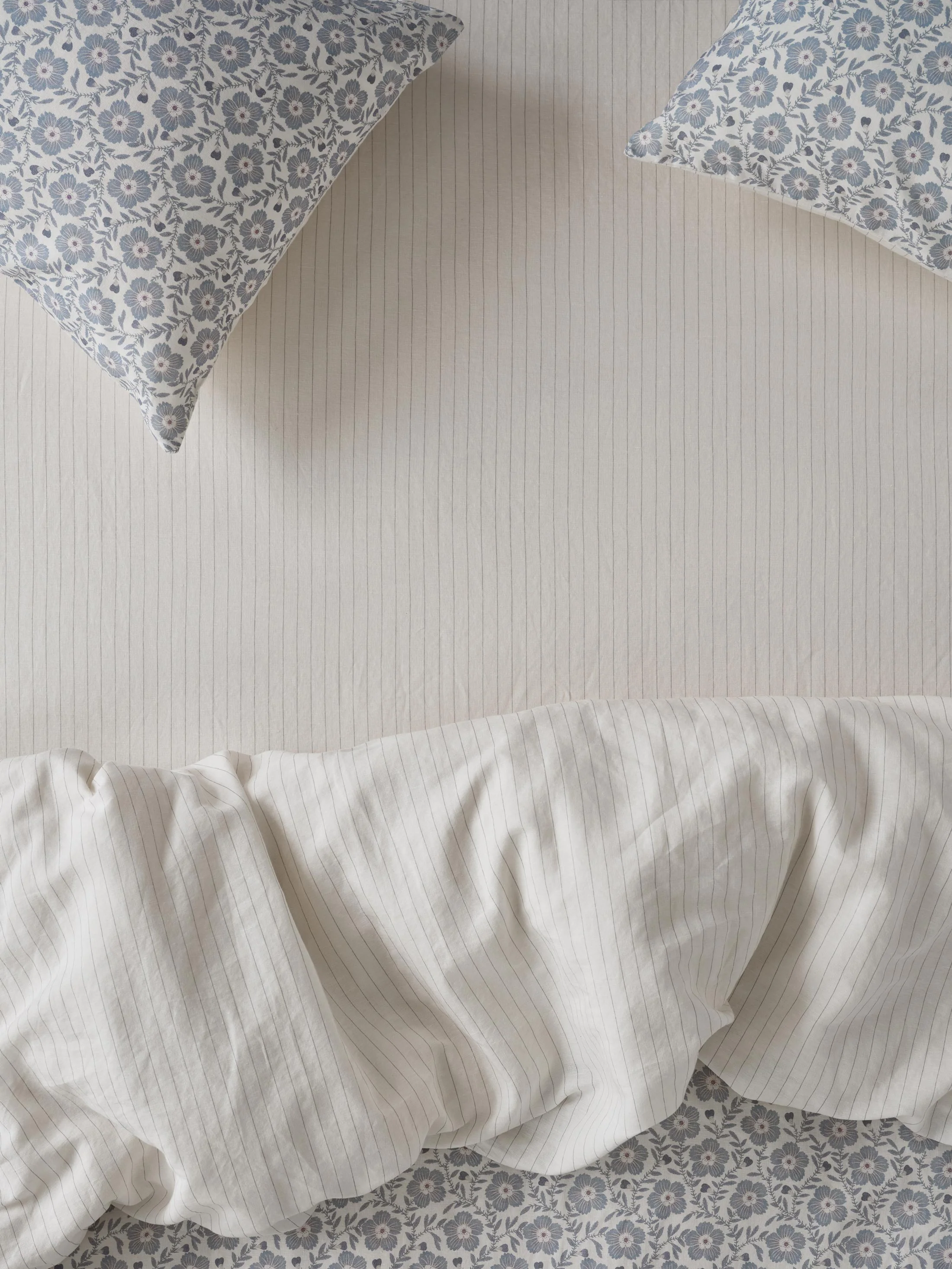 Detailed Dusk Blue Folk Stripe Linen Blend Fitted Sheet Quality
