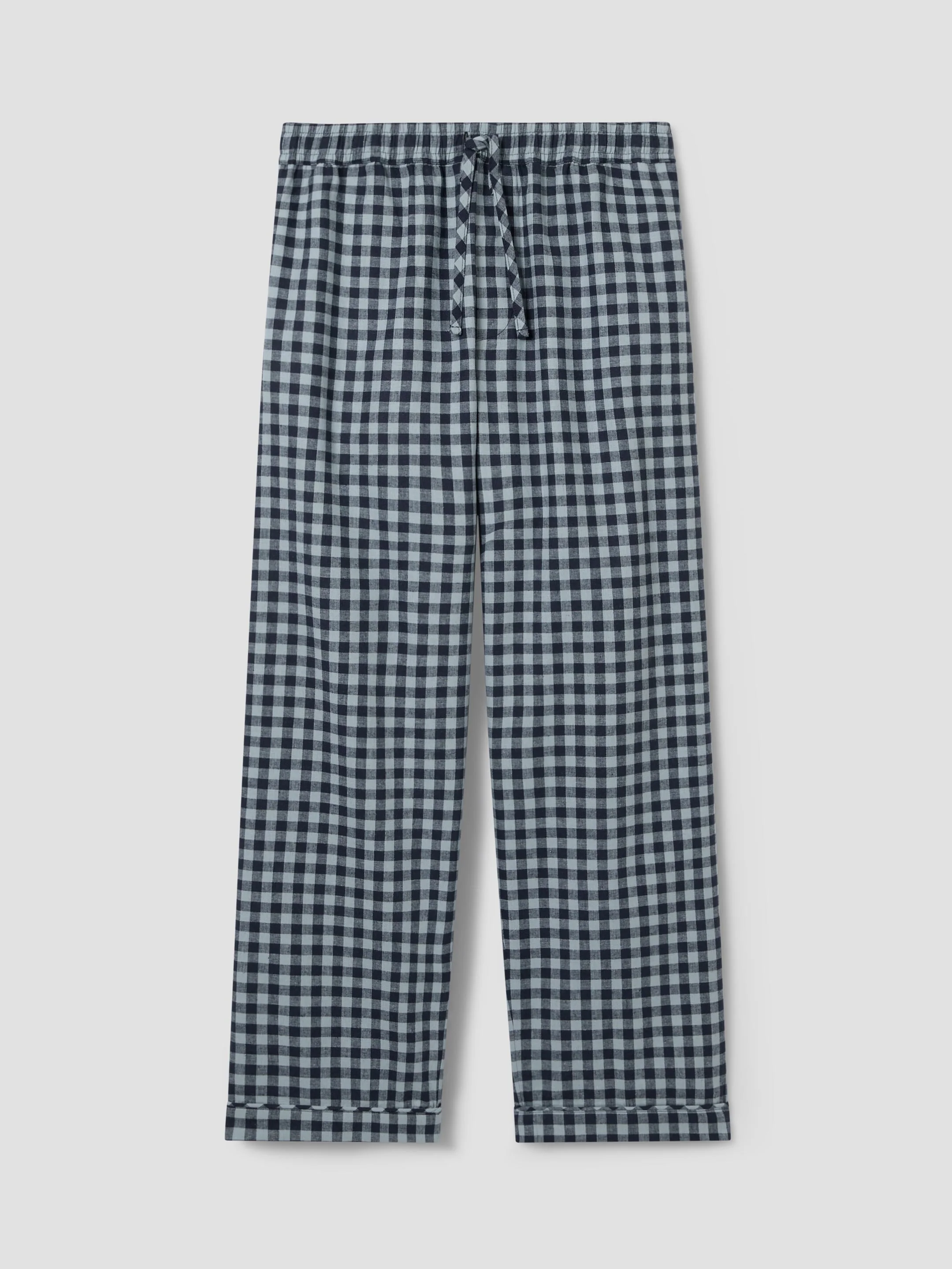 Practical Navy Sky Blue Gingham Linen Blend Trousers Elite