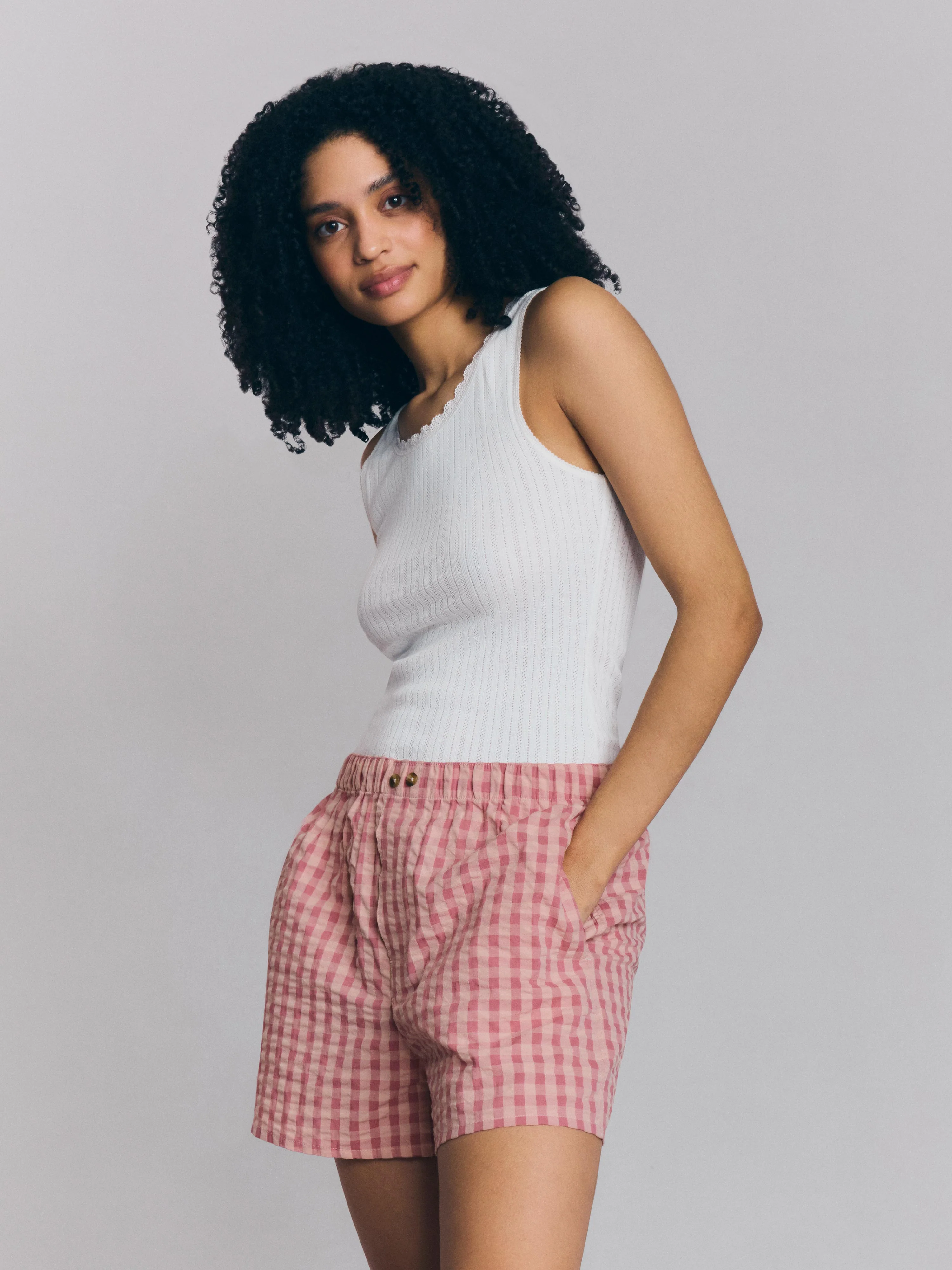 High-Quality Dusty Pink Rose Gingham Cotton Boxer Shorts Soft