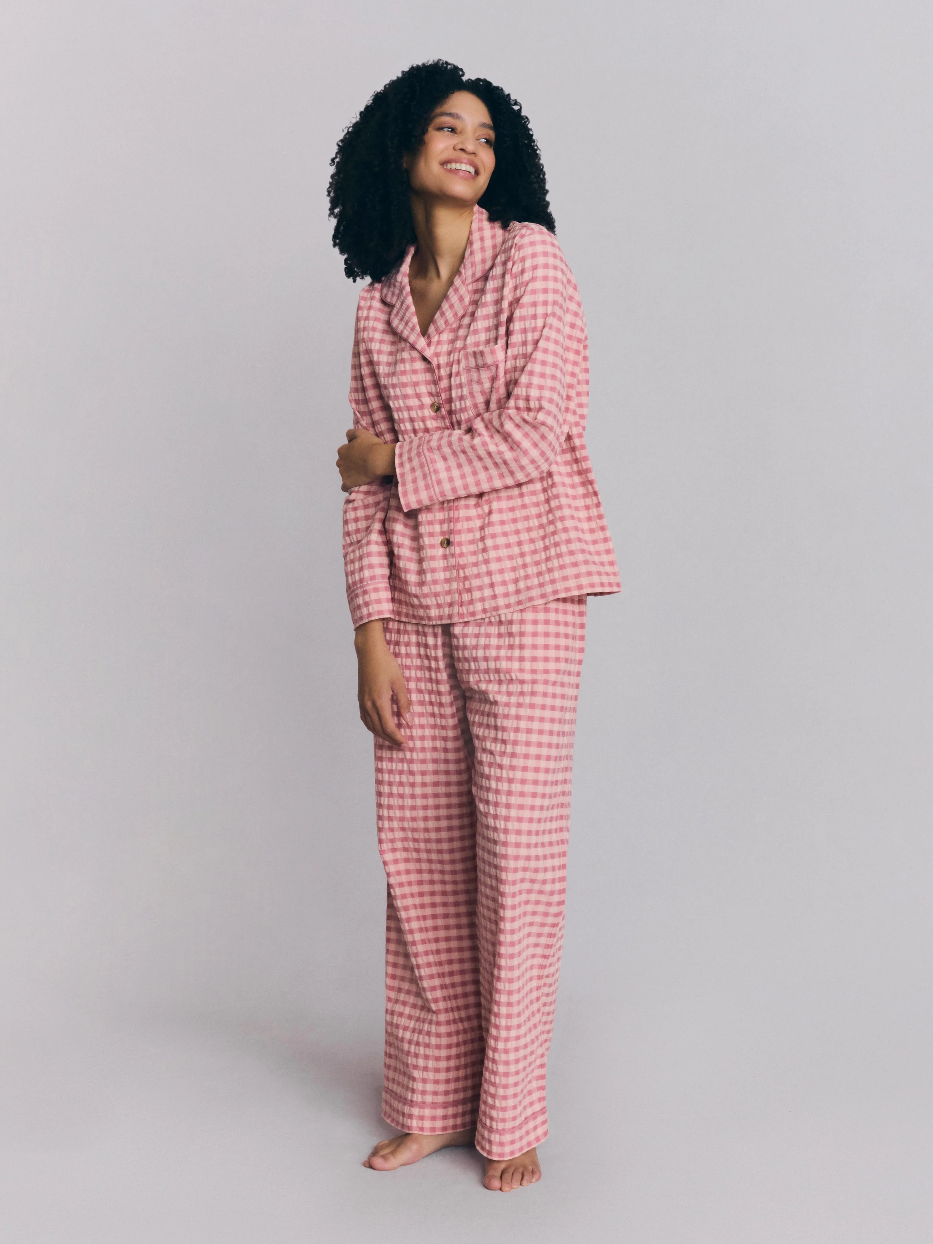 Smooth Dusty Pink Rose Gingham Cotton Trouser Set Elite