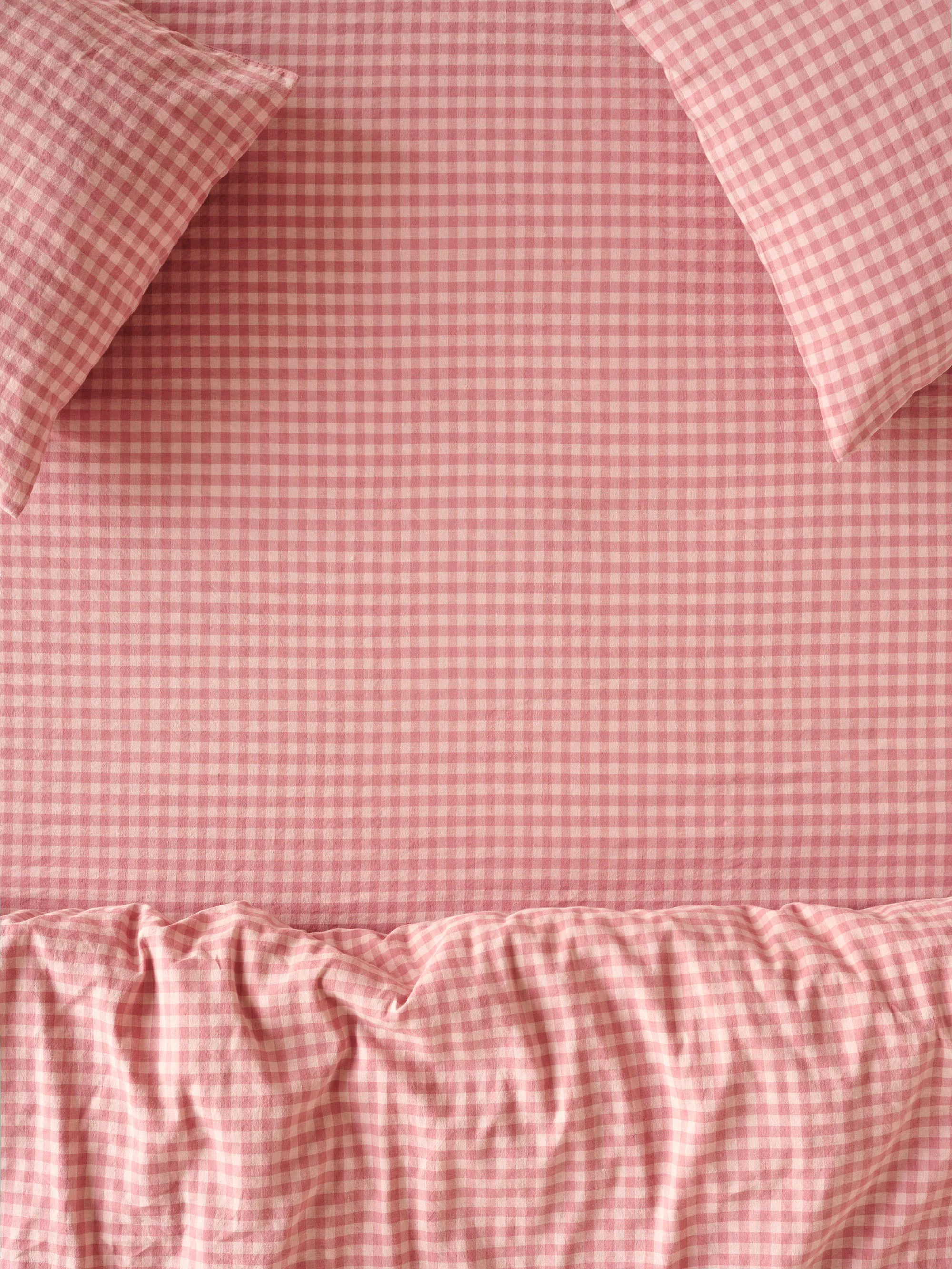 Premium Material Dusty Pink Rose Colour Drenched Gingham Linen Blend Fitted Sheet Fine Crafted