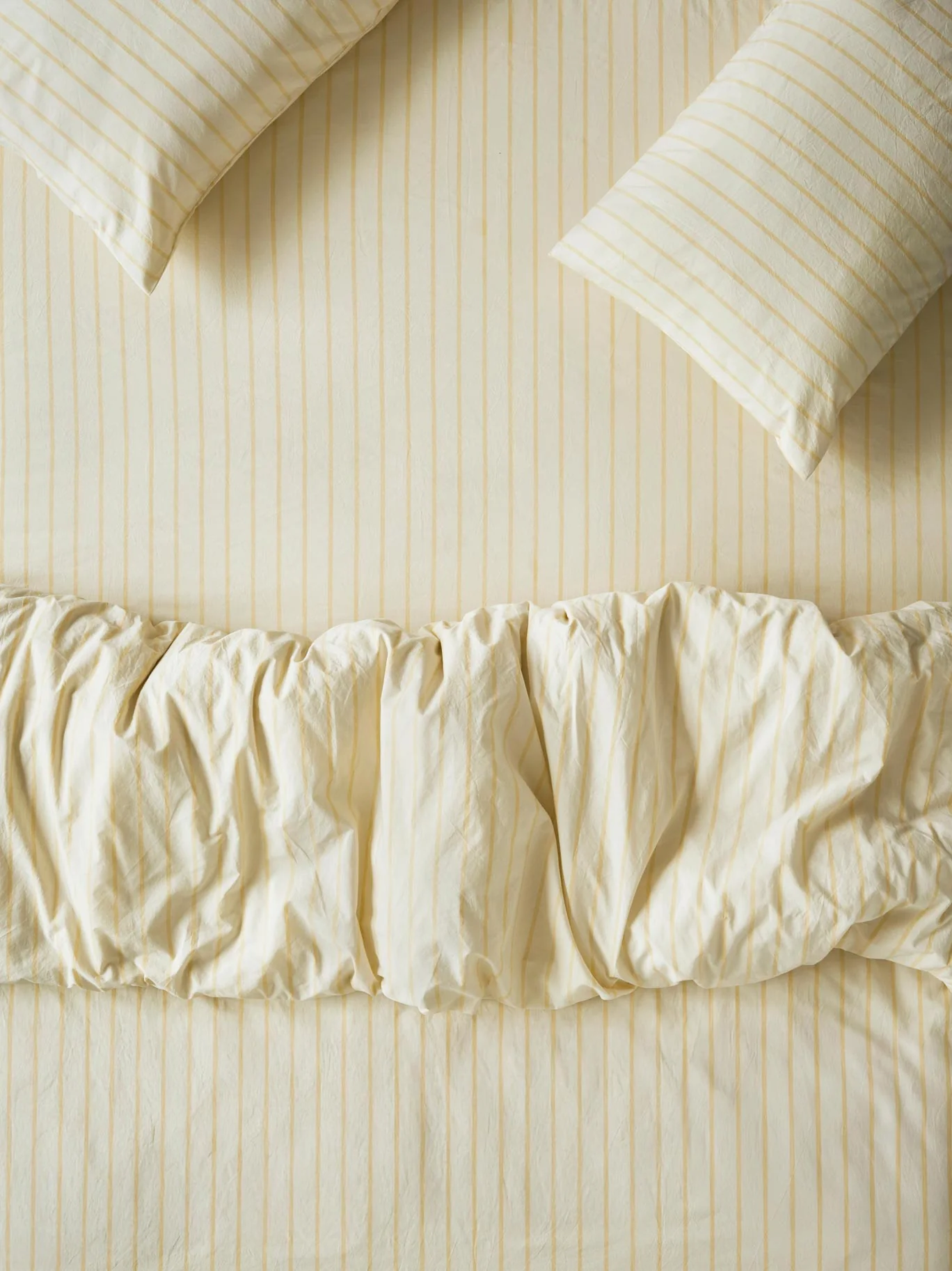 Breathable Butter Yellow Slumber Stripe Cotton Fitted Sheet Recyclable