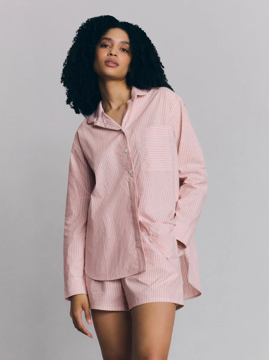 Comfortable Dusty Pink Boyfriend Stripe Shorts Set Optimized