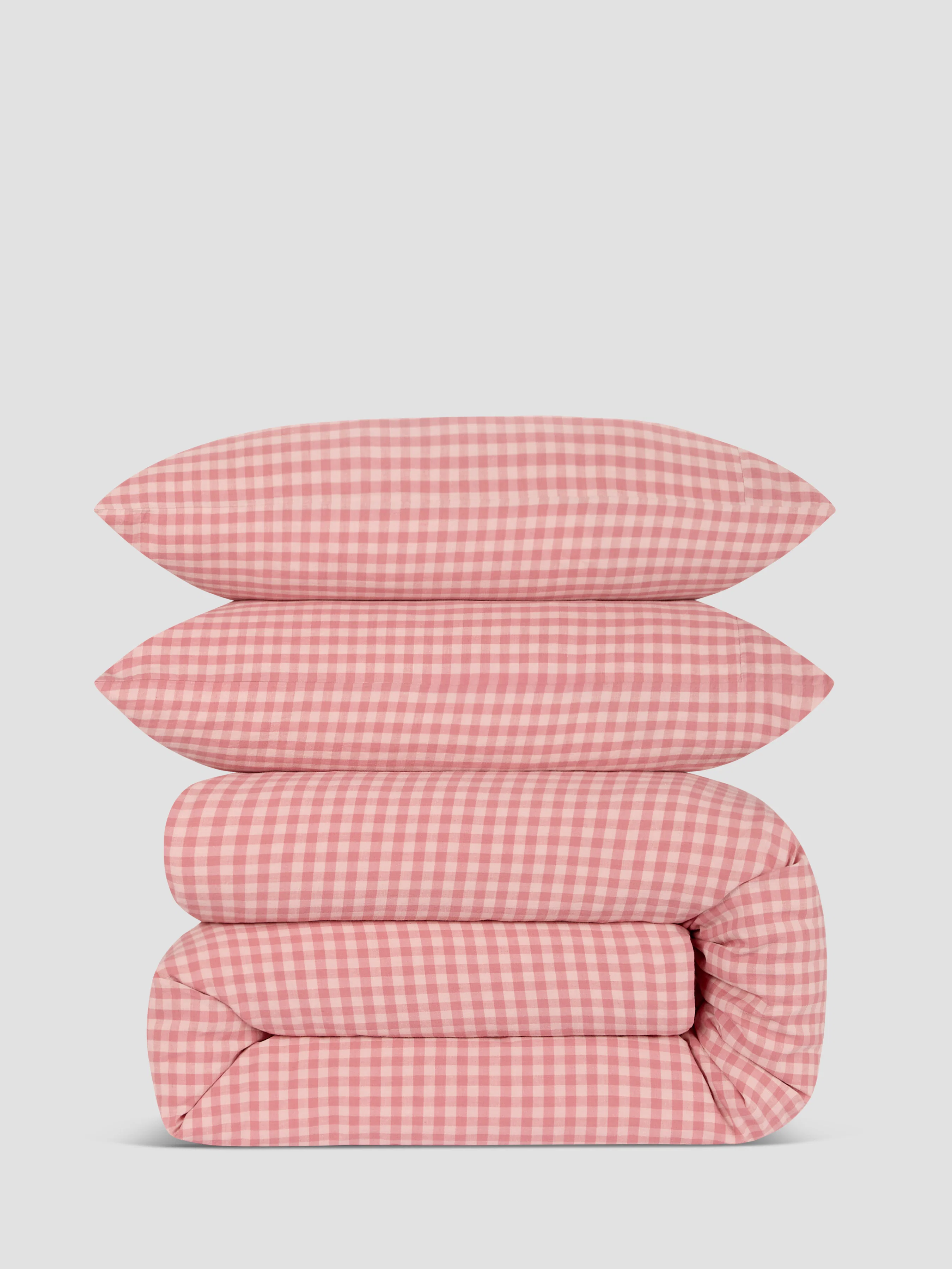 Breathable Dusty Pink Rose Colour Drenched Gingham Linen Blend Duvet Set Crafted