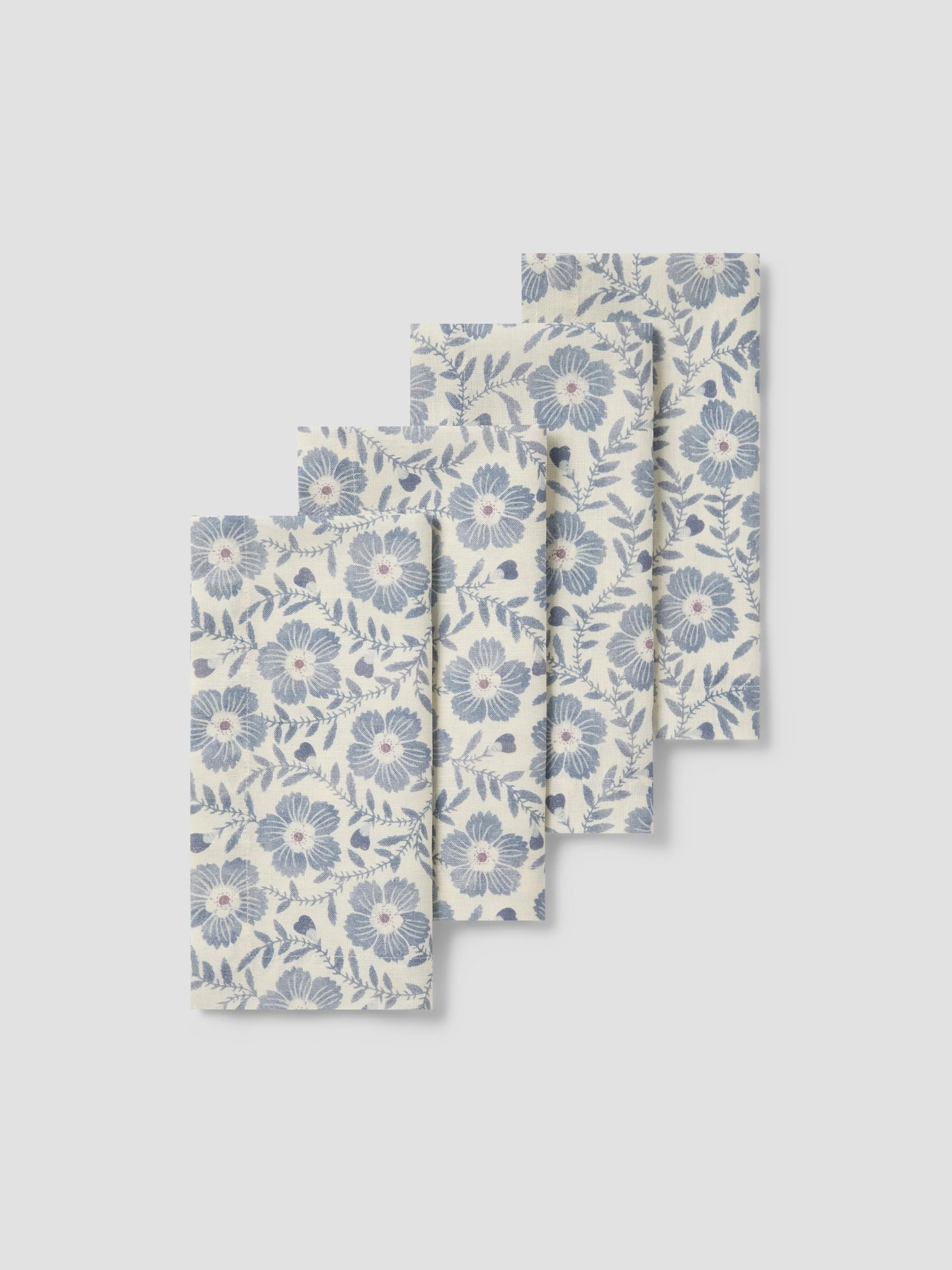 Efficient Dusk Blue Folk Floral Linen Blend Napkins Set of 4 Premium Material