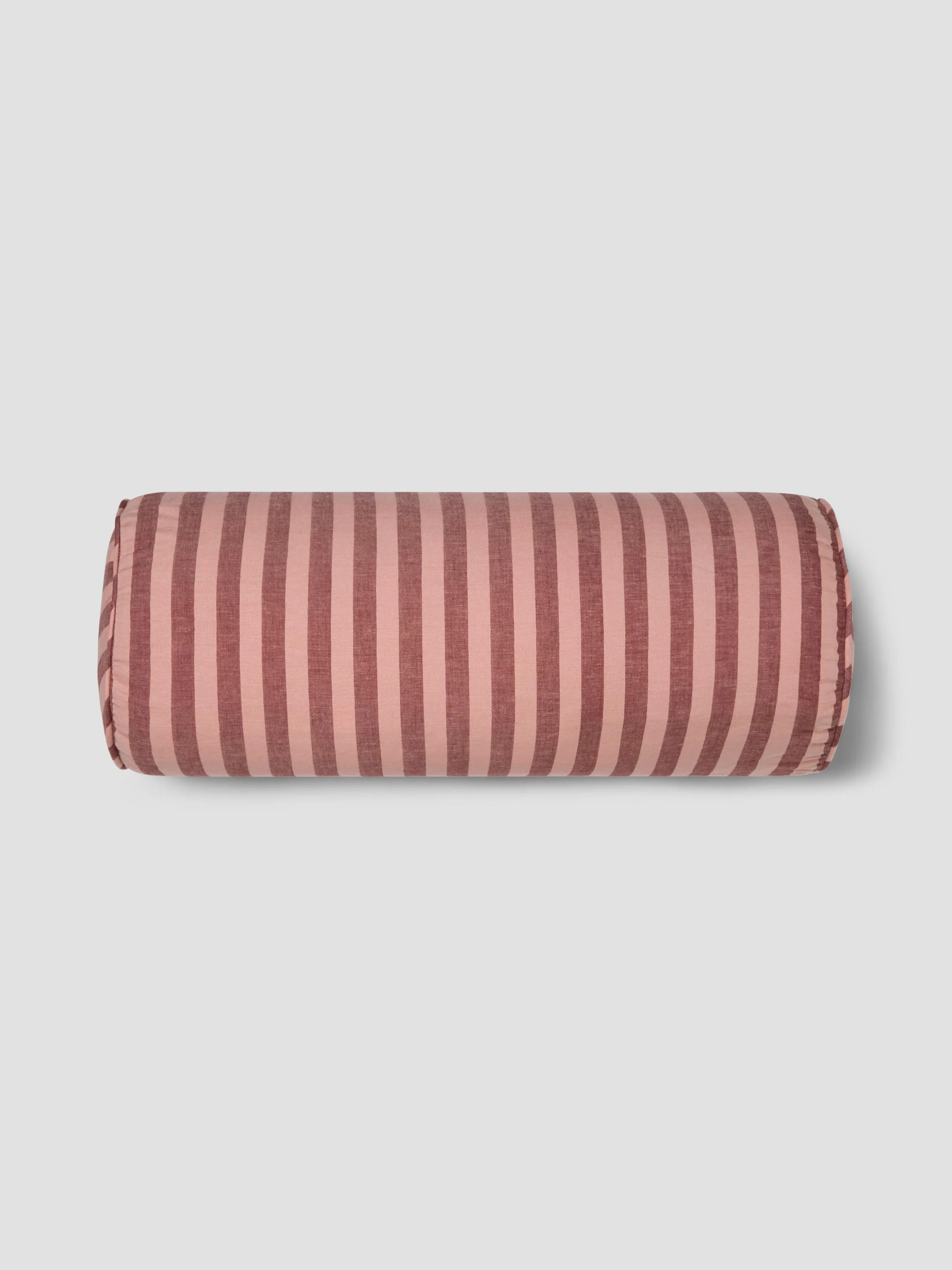 Expertly Made Rhubarb Rose Pembroke Stripe Linen Blend Bolster Filled Cushion Certified