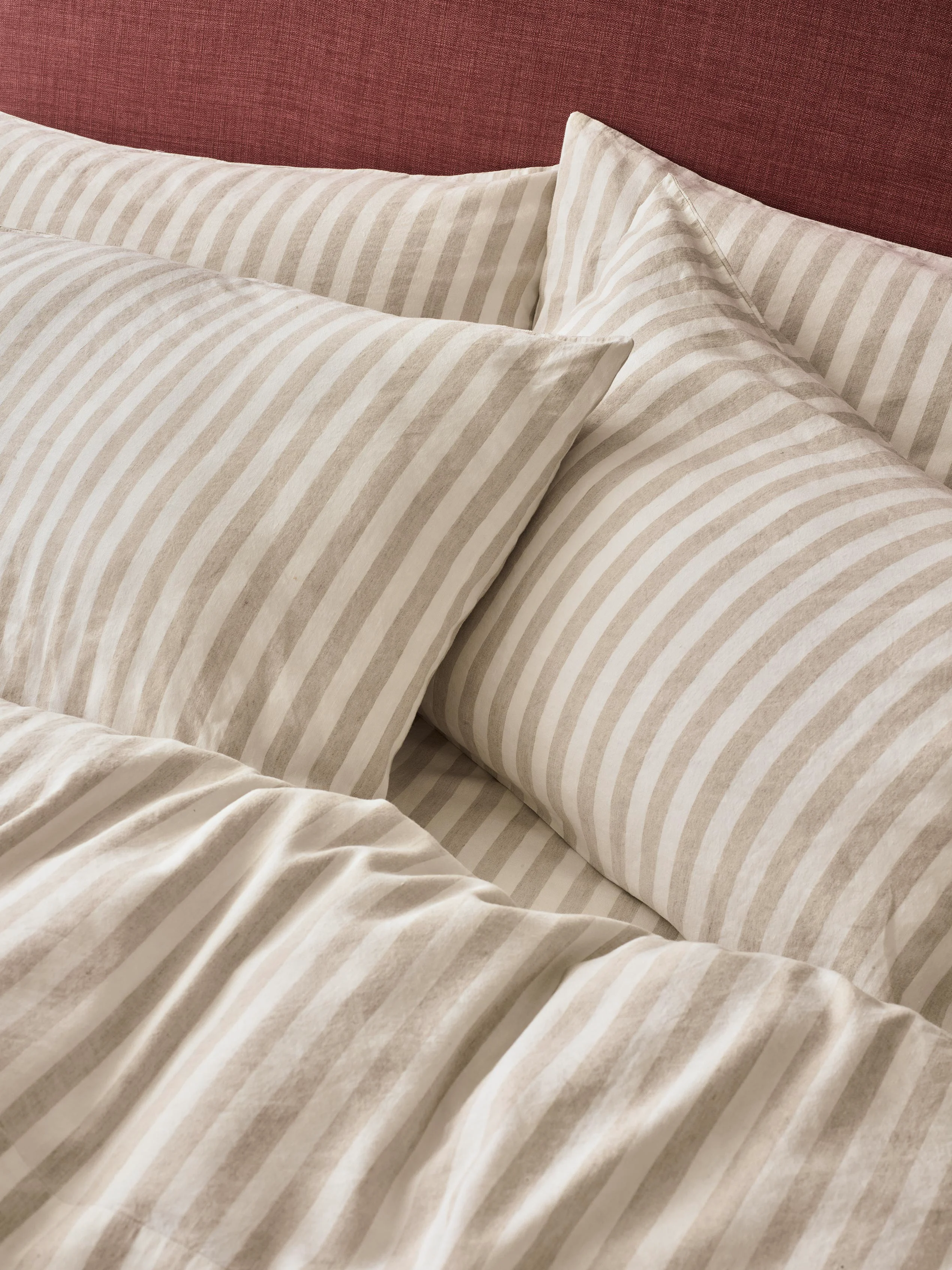 High-Quality Oatmeal Pembroke Stripe Linen Blend Pillowcases Pair Safe