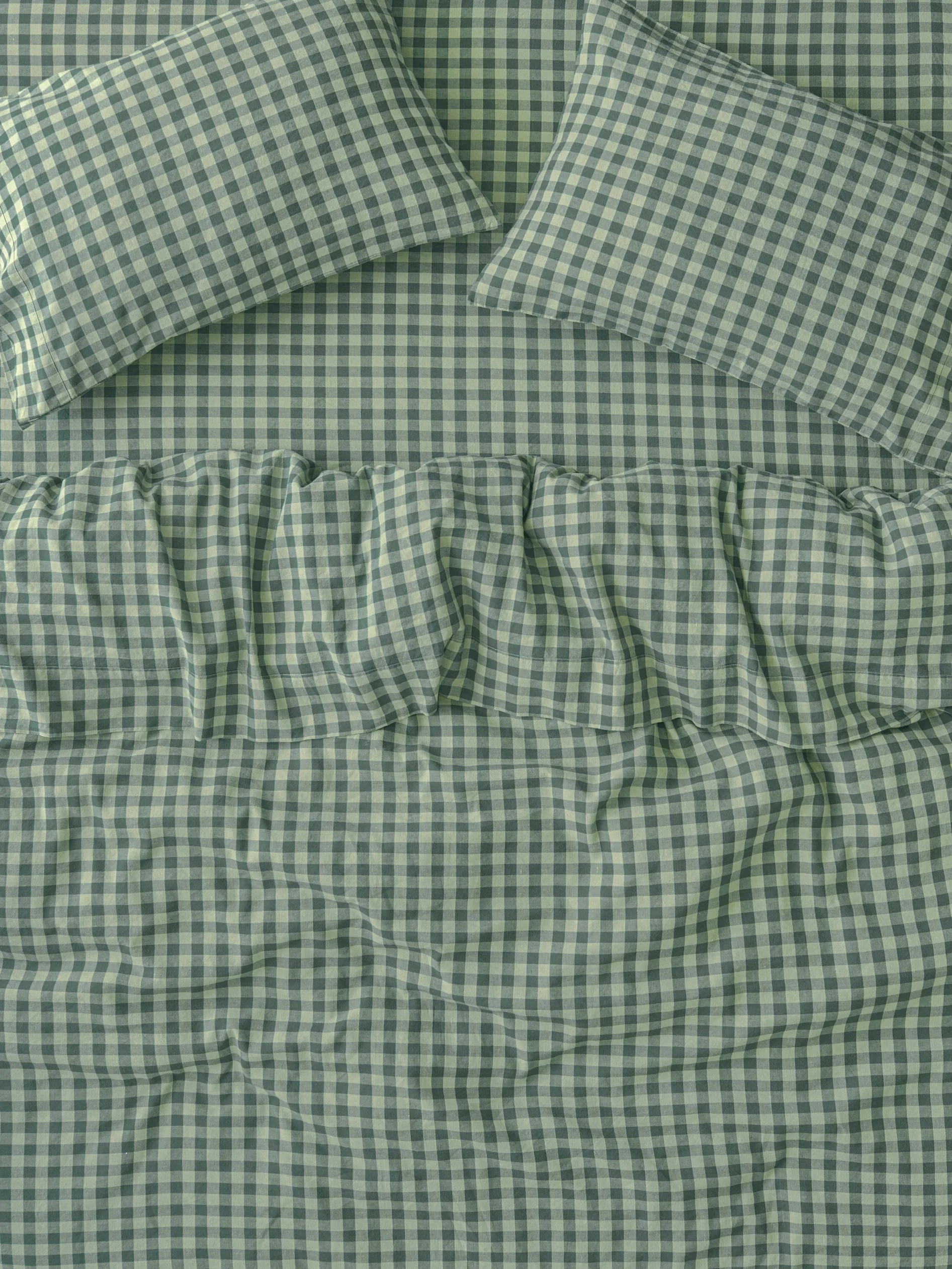 Easy-to-Use Pine Green Pembroke Gingham Linen Blend Duvet Cover Lightweight