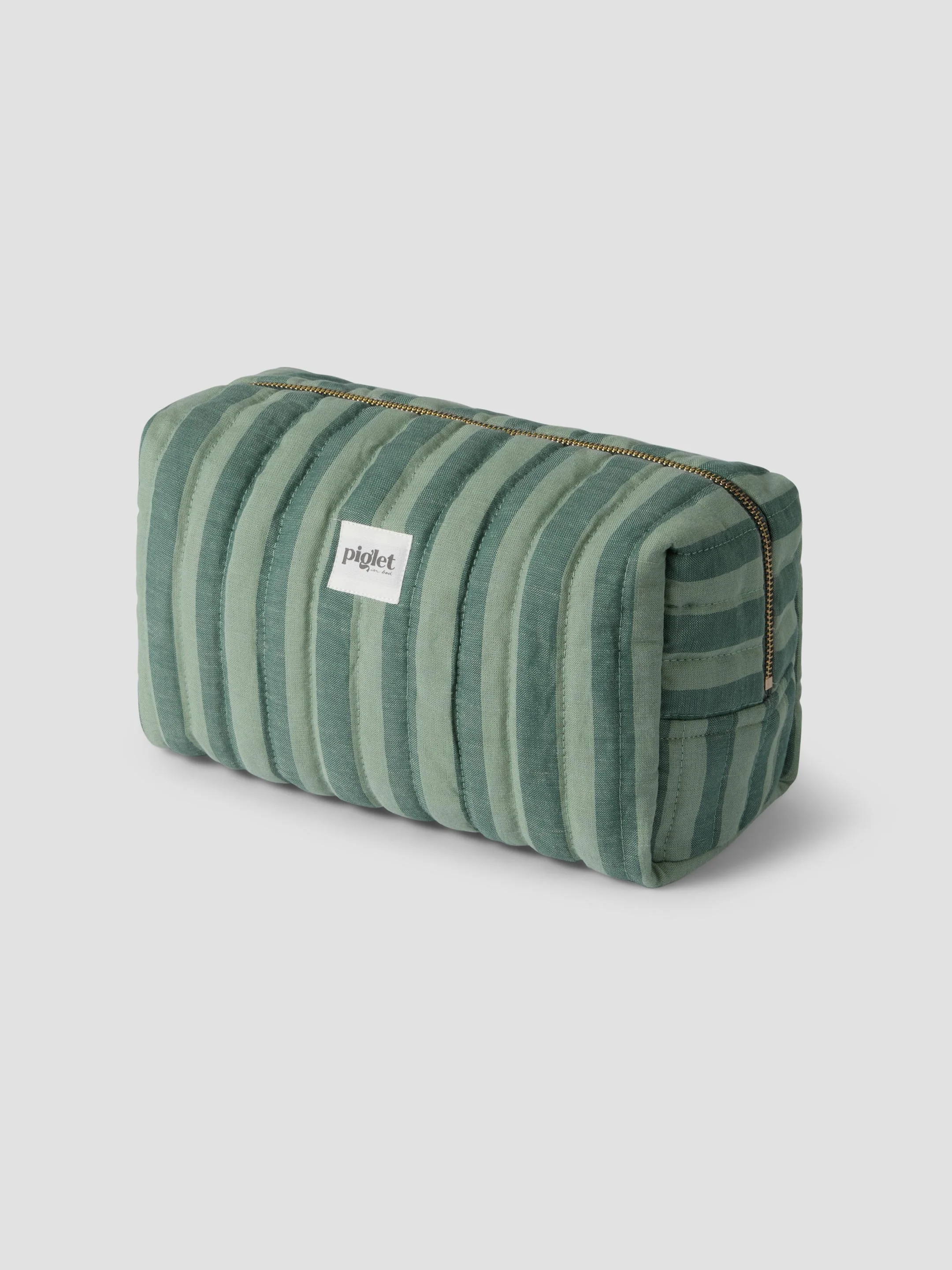 Versatile Pine Green Pembroke Stripe Linen Blend Wash Bag Environmentally Friendly
