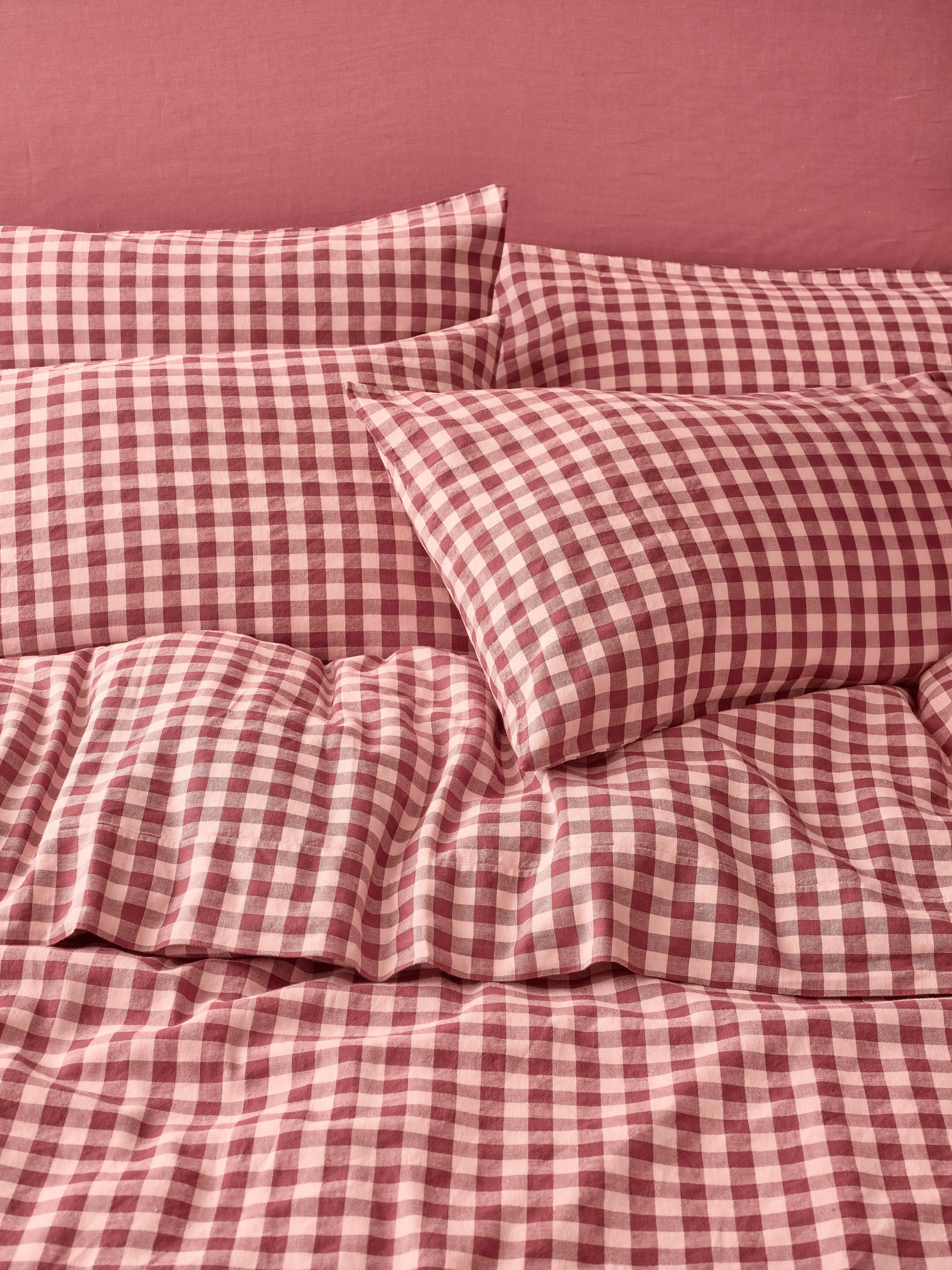 Optimized Rhubarb Rose Pembroke Gingham Linen Blend Pillowcases Pair Convenient