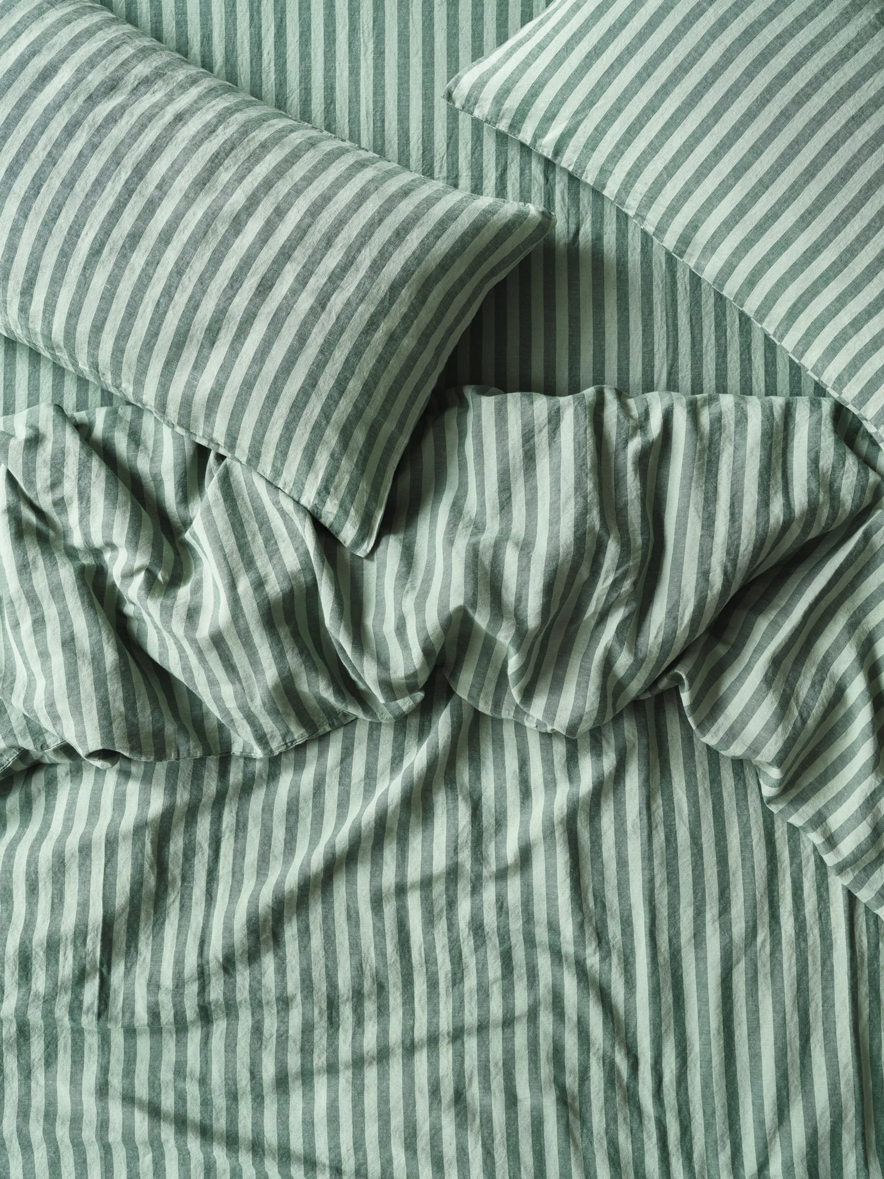 Artisan Pine Green Pembroke Stripe Linen Blend Duvet Cover Secure