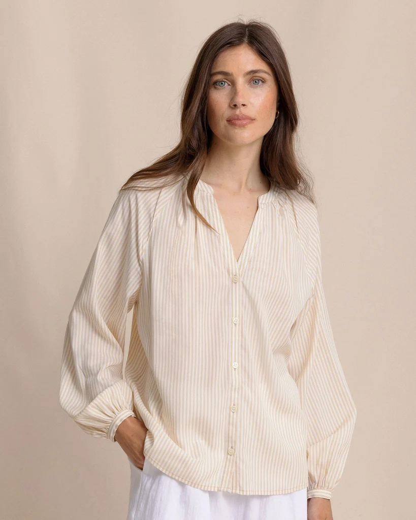 Functional Brinley Band Collar Button Down Shirt Quality