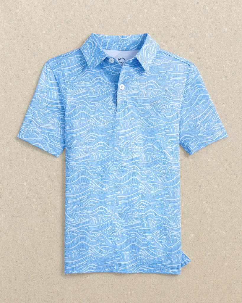 Expertly Made Boys Driver Rolling Waves Printed Performance Polo Verified