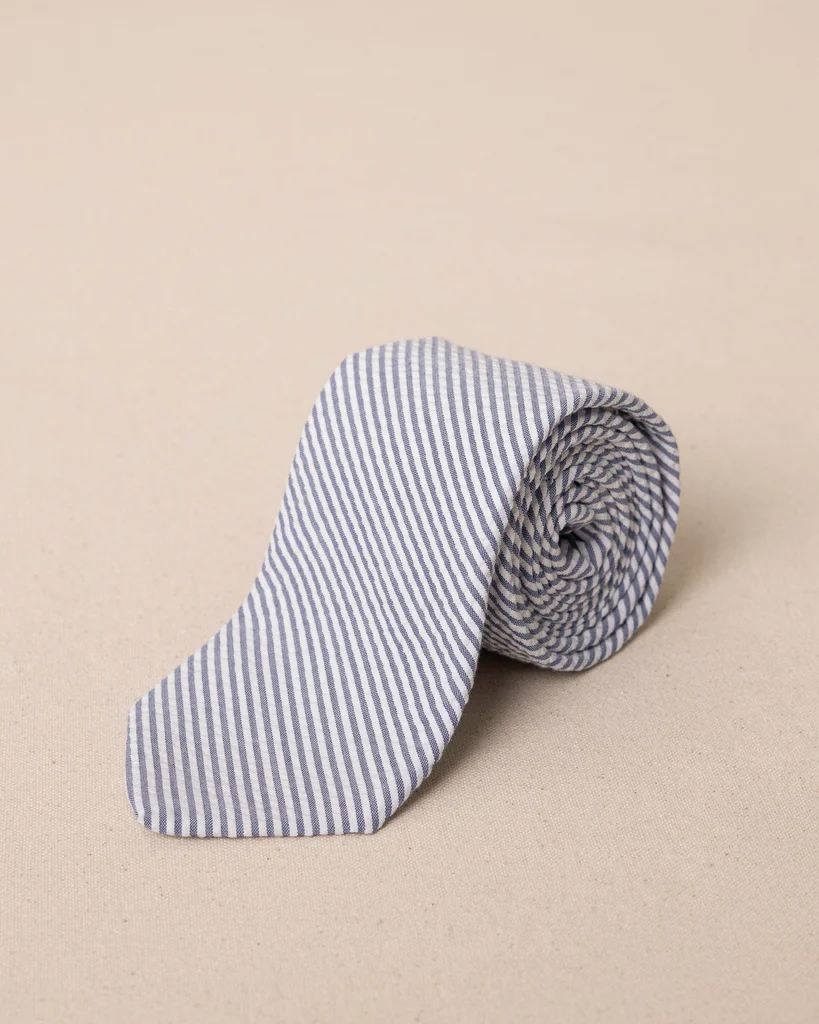 Convenient High Cotton Blue and White Seersucker Necktie Powerful