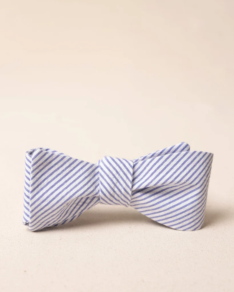 Comfortable High Cotton Blue and White Seersucker Bow Tie Premium Material