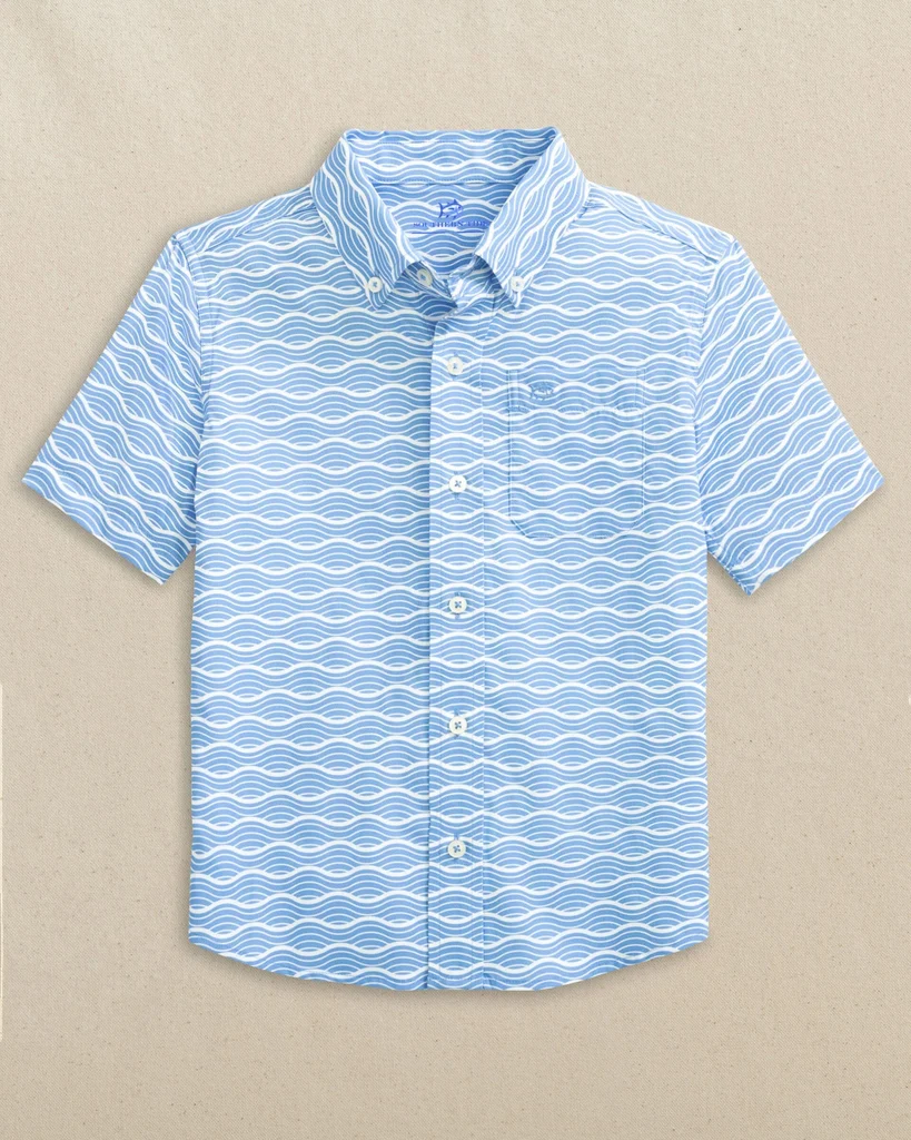 Classic Boys Waves Coastal Breeze® Short Sleeve Sport Shirt Breathable