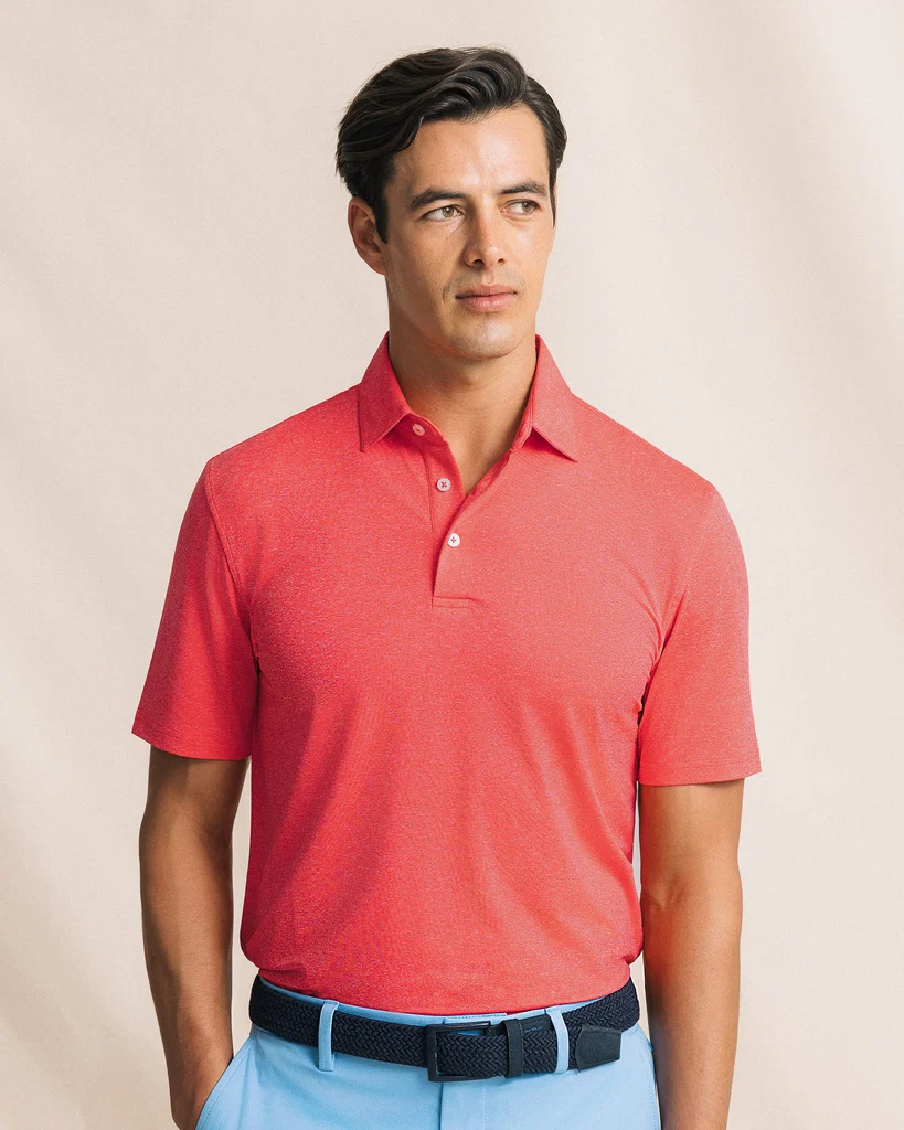 Original Design Coastal Breeze® Heather Performance Polo – Heather Channel Marker Red High-End