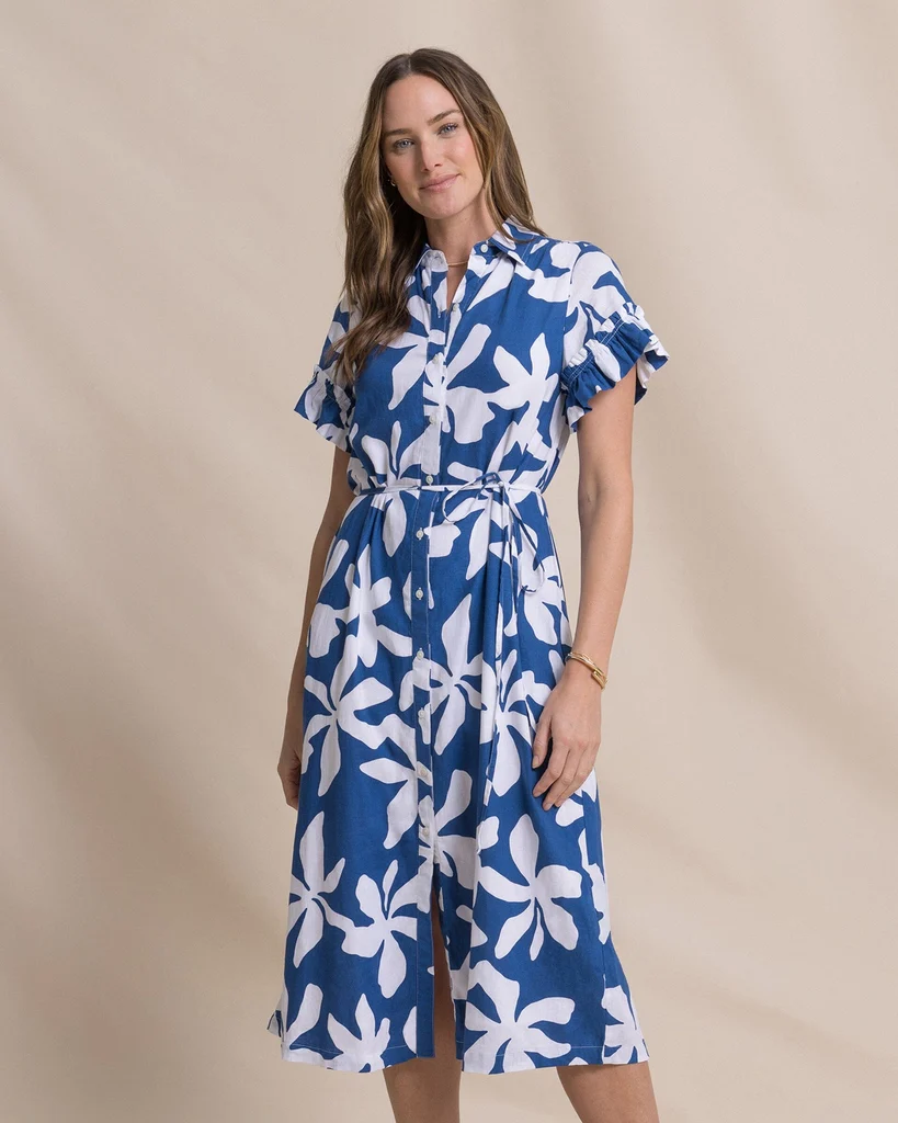 Lightweight Tyra Printed Ruffle Sleeve Midi Dress Premium