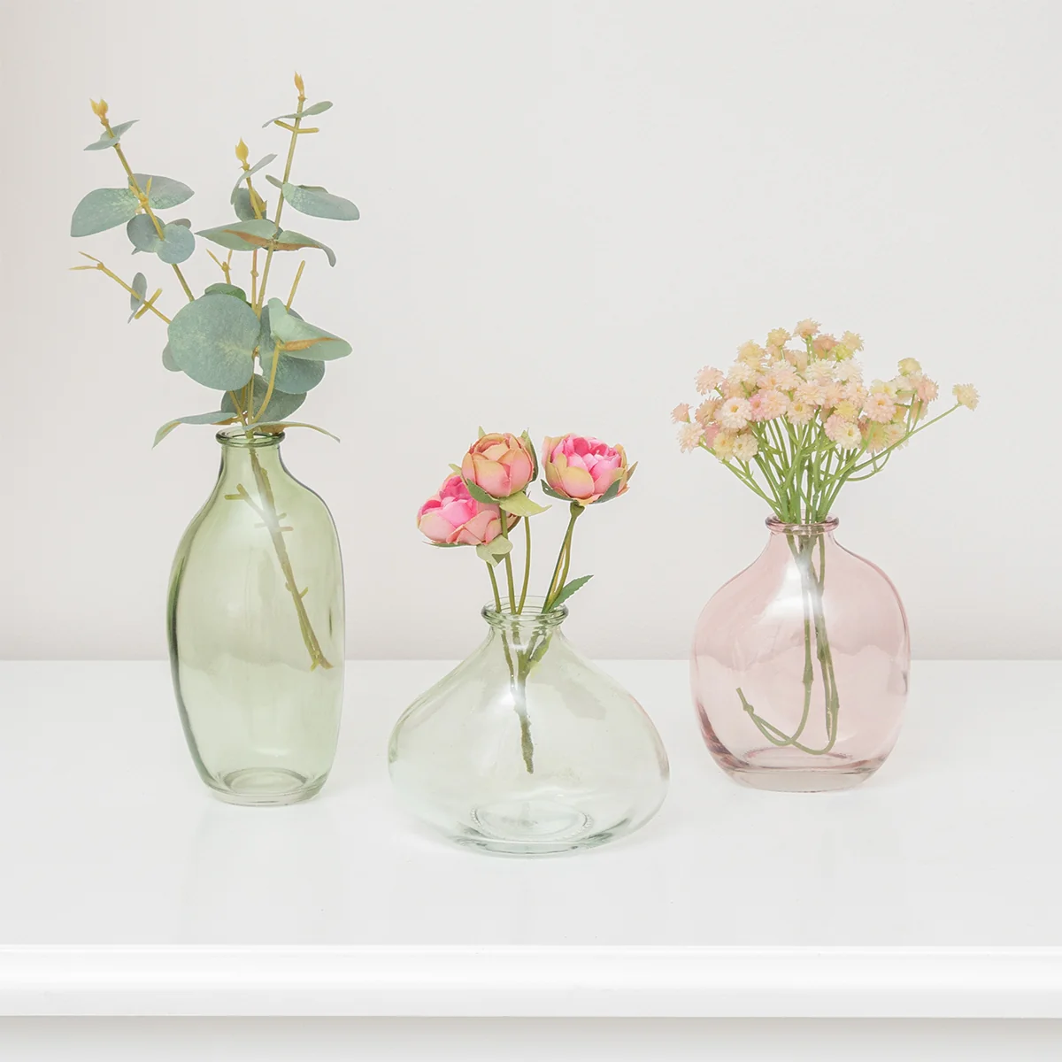 Efficient Set Of 3 Green Pink Glass Vases Breathable