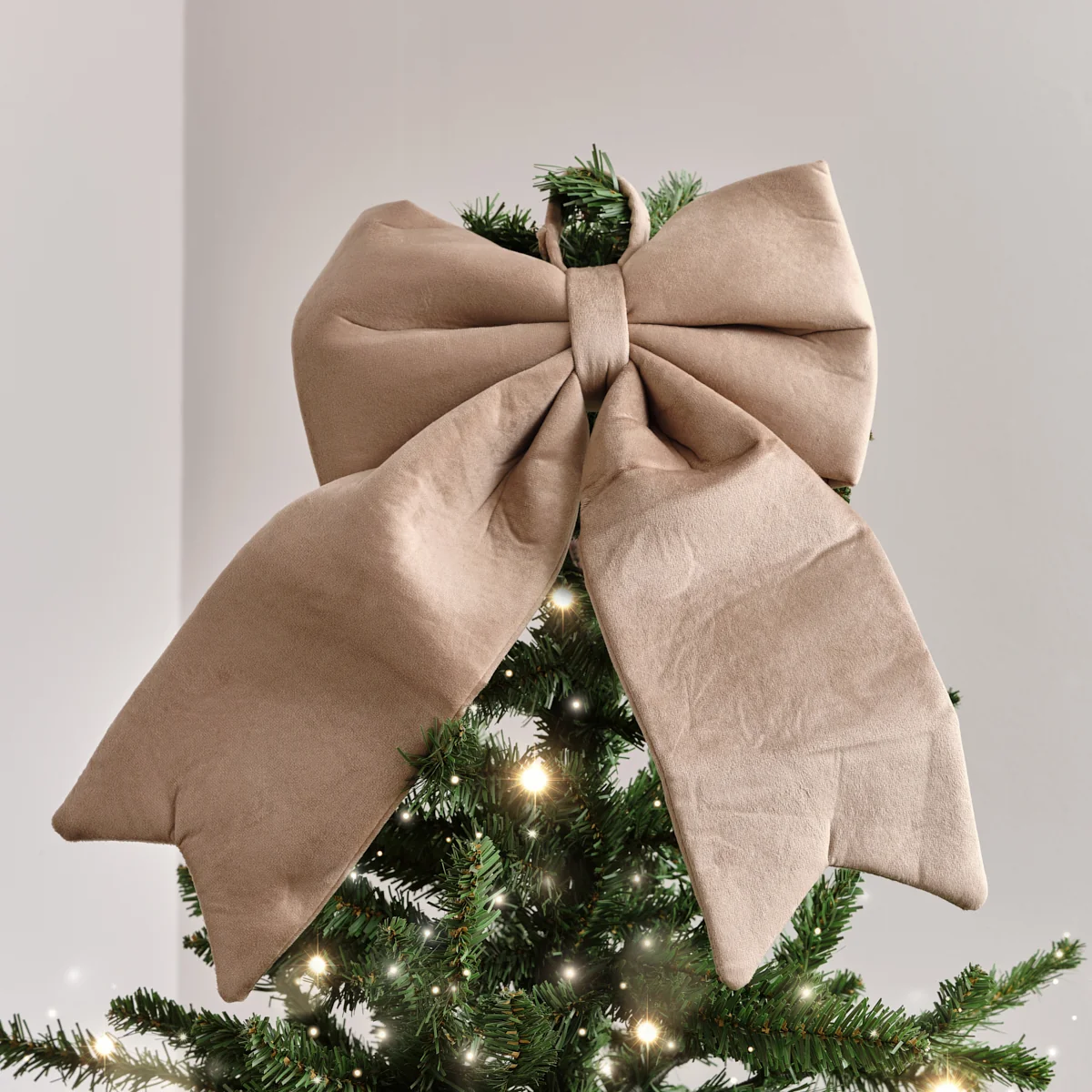 Sustainable Large Taupe Velvet Christmas Bow – 30cm x 45cm Green