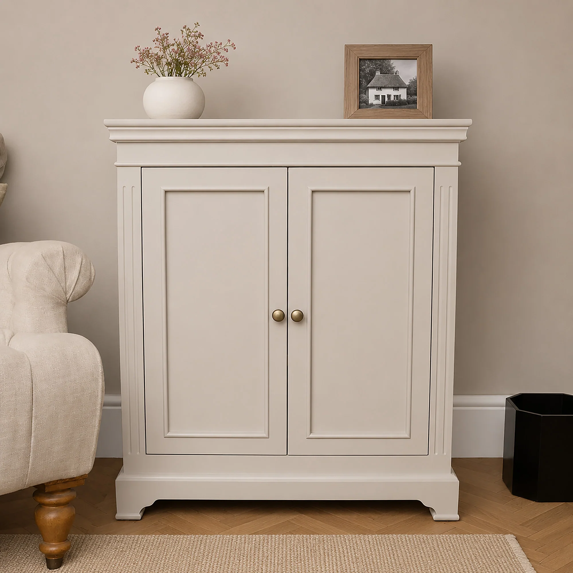 Premium Material Wooden 2 Shelf Storage Cupboard Sideboard – Daventry Taupe-Grey Range Authentic