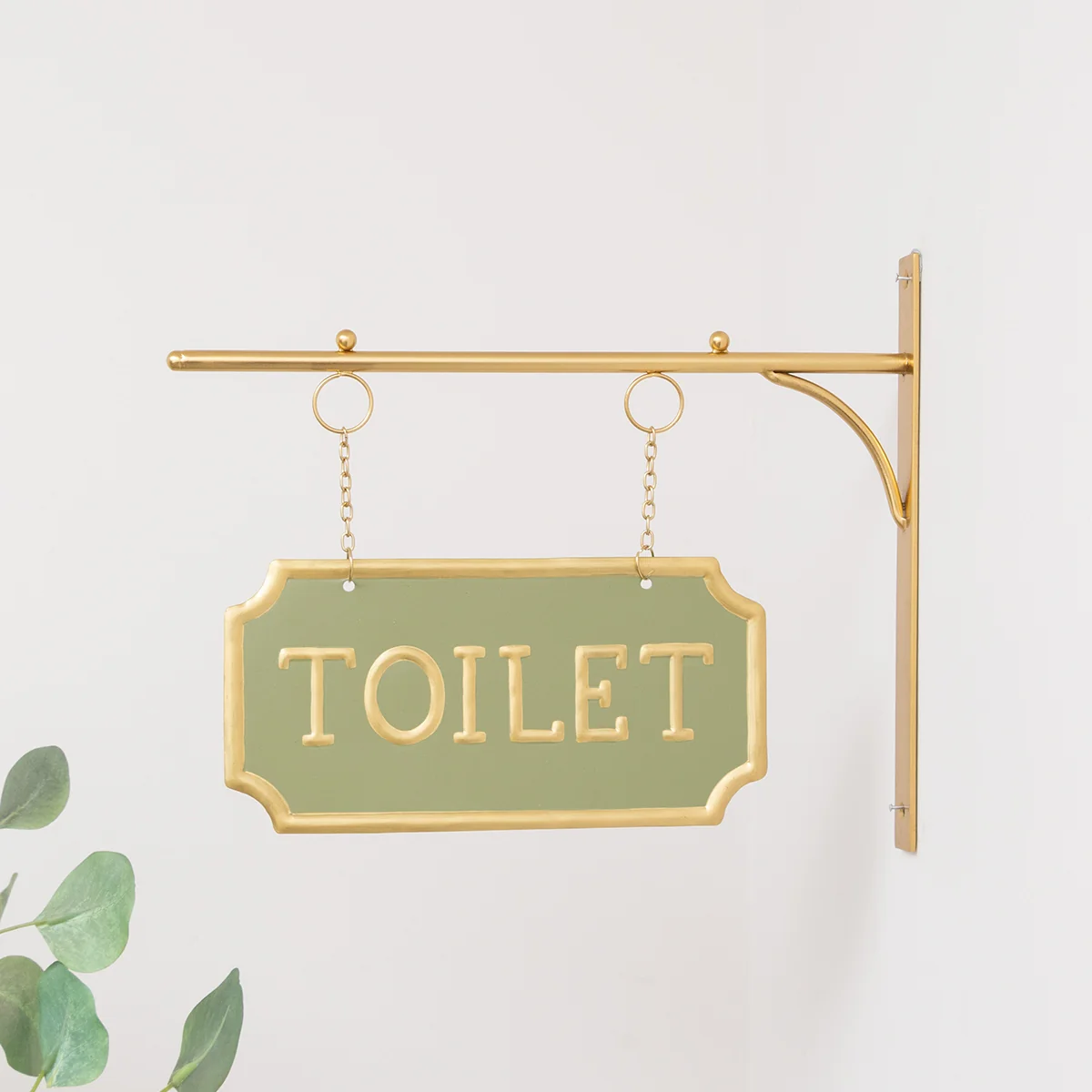 Top-Quality Gold and Sage Green Metal Wall Mounted Hanging Toilet Sign Reusable