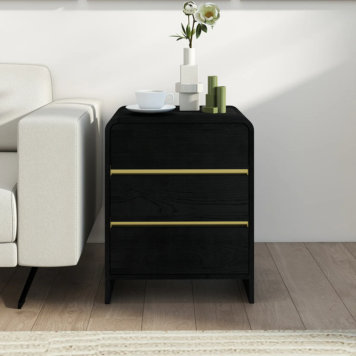 Exclusive Black 3 Drawer Bedside Table – Meridian Black Range Genuine