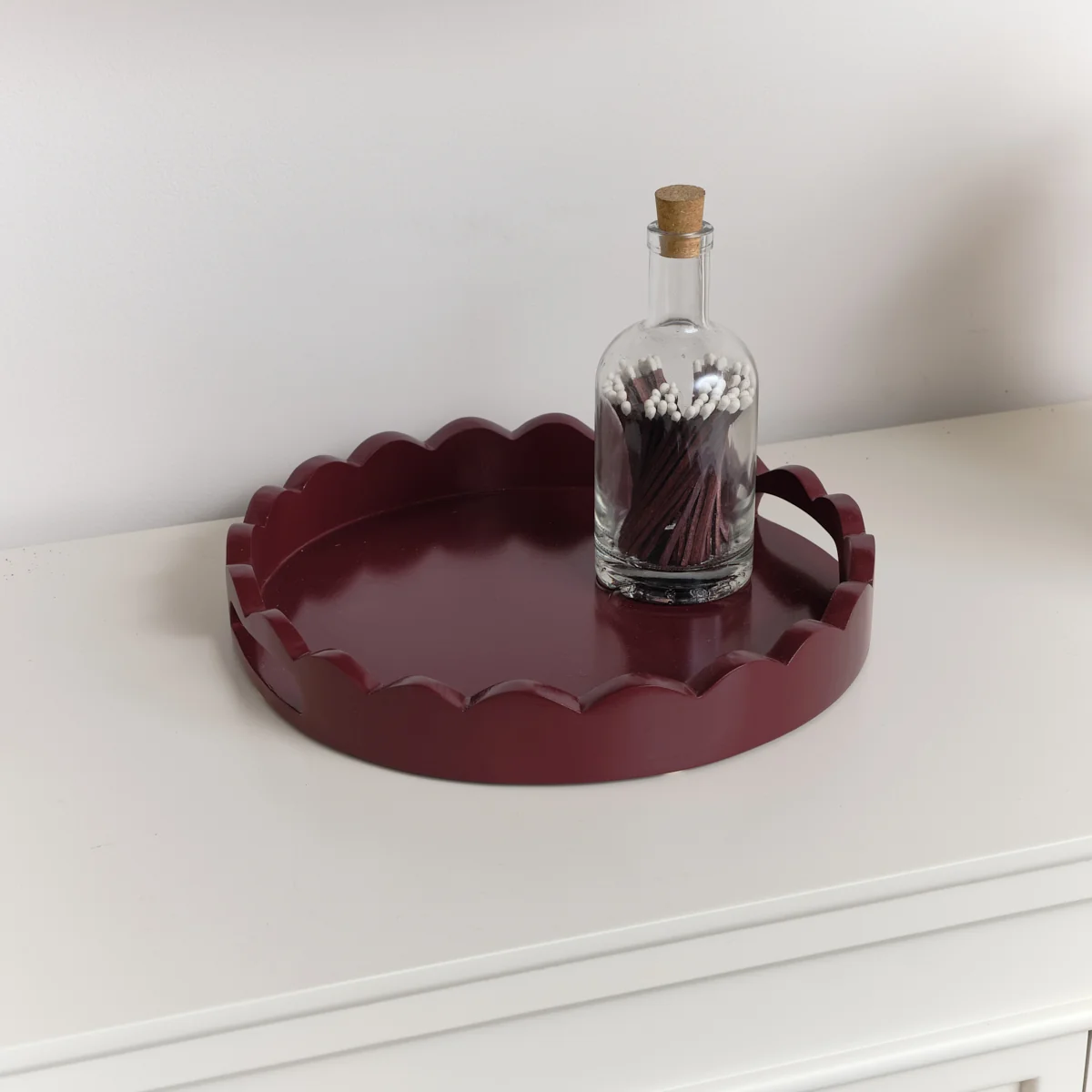 Next-Generation Plum Red Round Scalloped Tray 30cm Verified