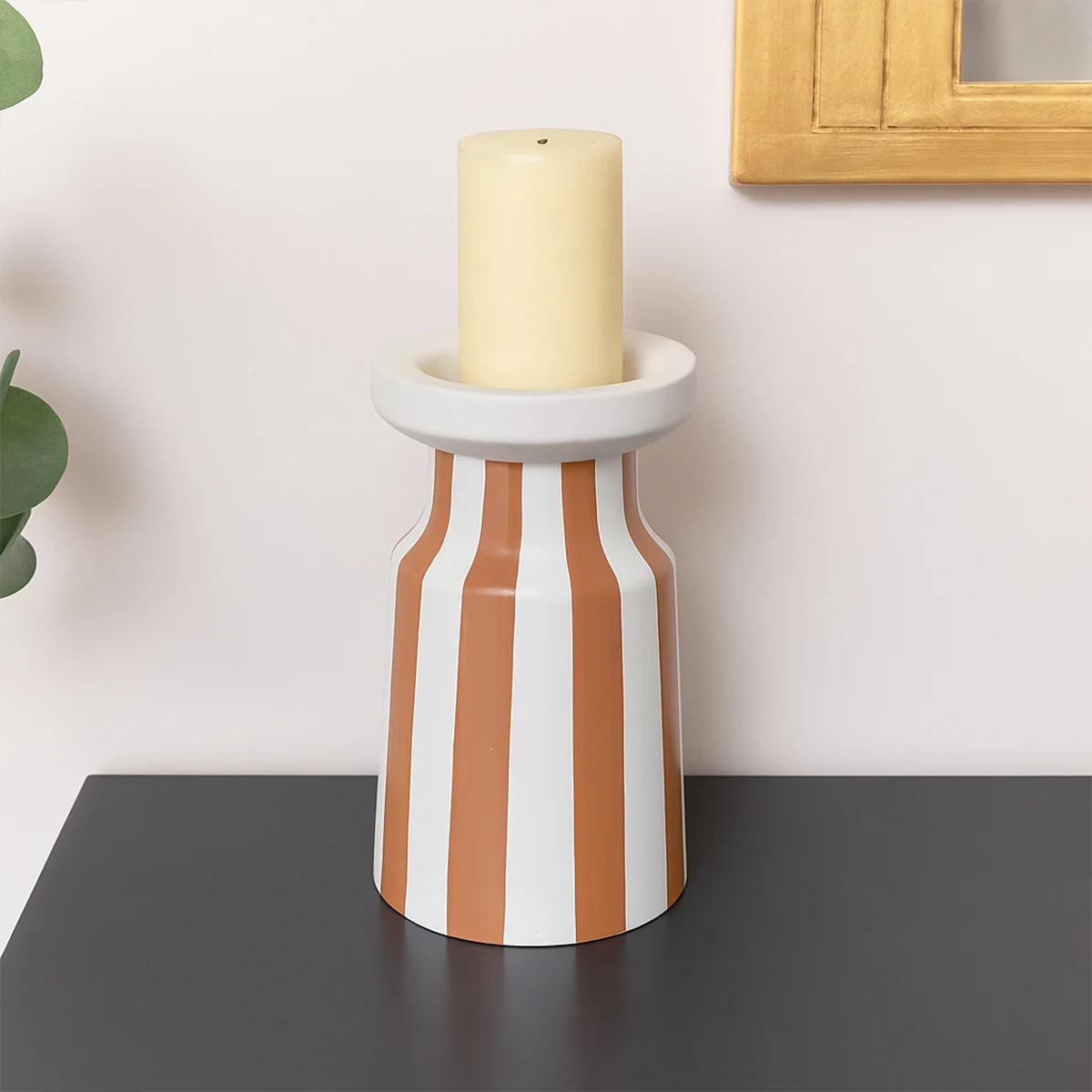Unique Large Burnt Orange Striped Pillar Candle Holder – 28cm Specialty