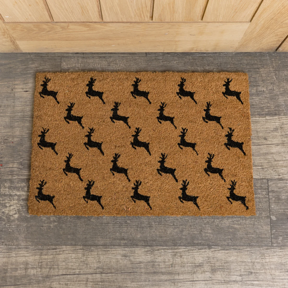 Trusted Black Reindeer Detail PVC Backed Coir Doormat 60cm x 40cm Healthy