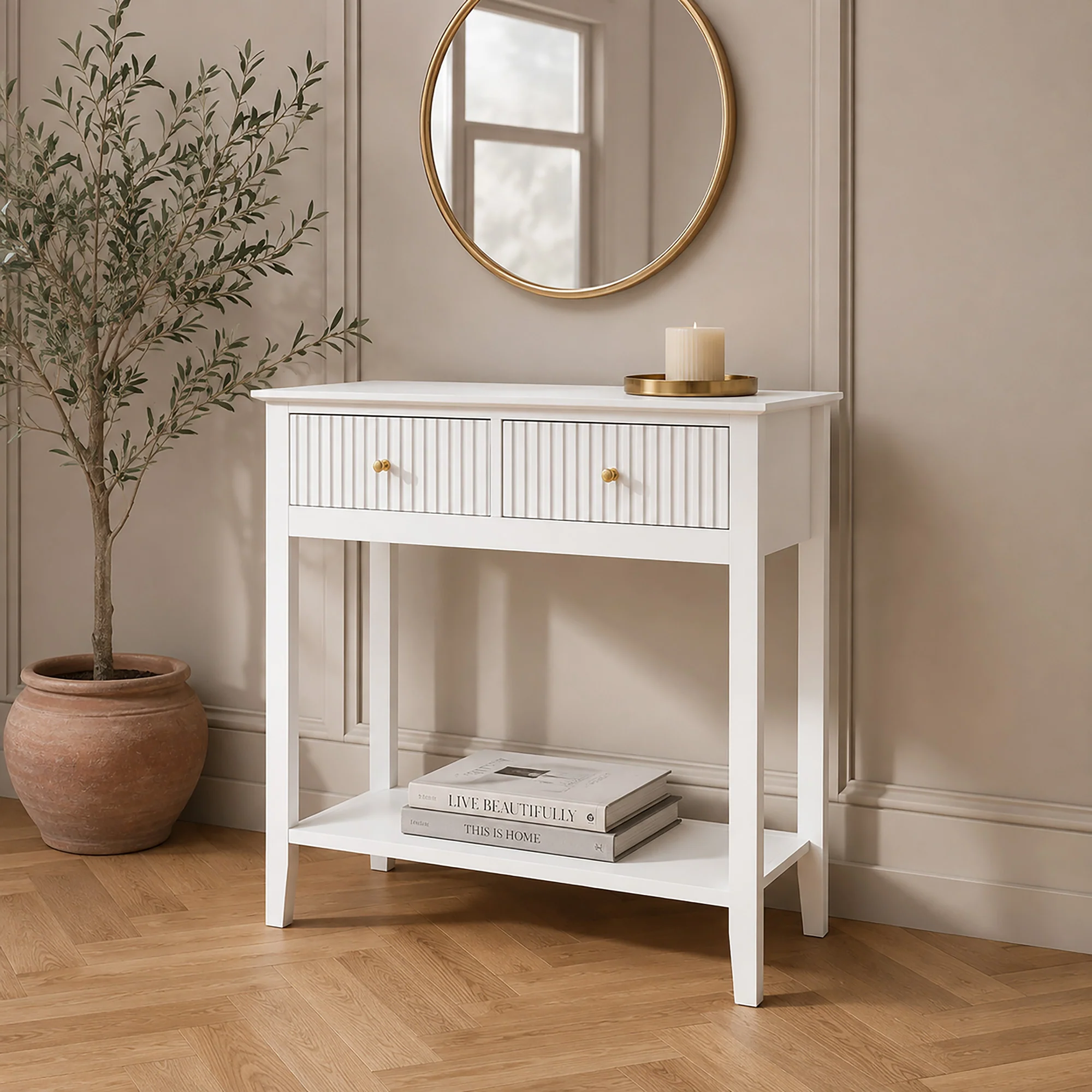 Verified White 2 Drawer Console Dressing Table – Hales White Range Excellent