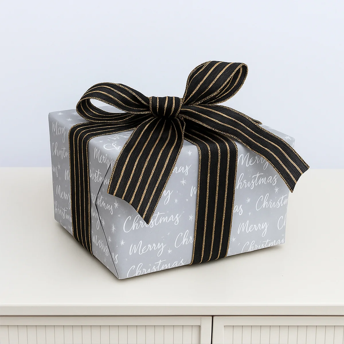 Traditional Large Black Gold Striped Ribbon Christmas Garland – 270cm 2.7m 106.3′ Reusable