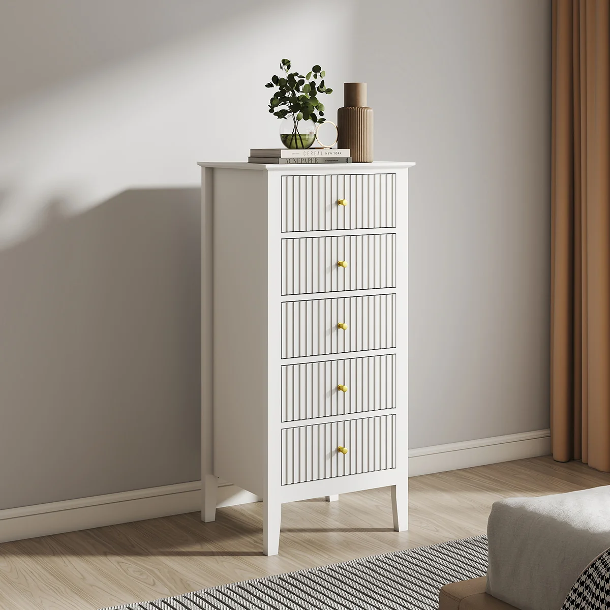 Secure Tallboy 5 Drawer Bedside Table – Hales White Range Fine Crafted